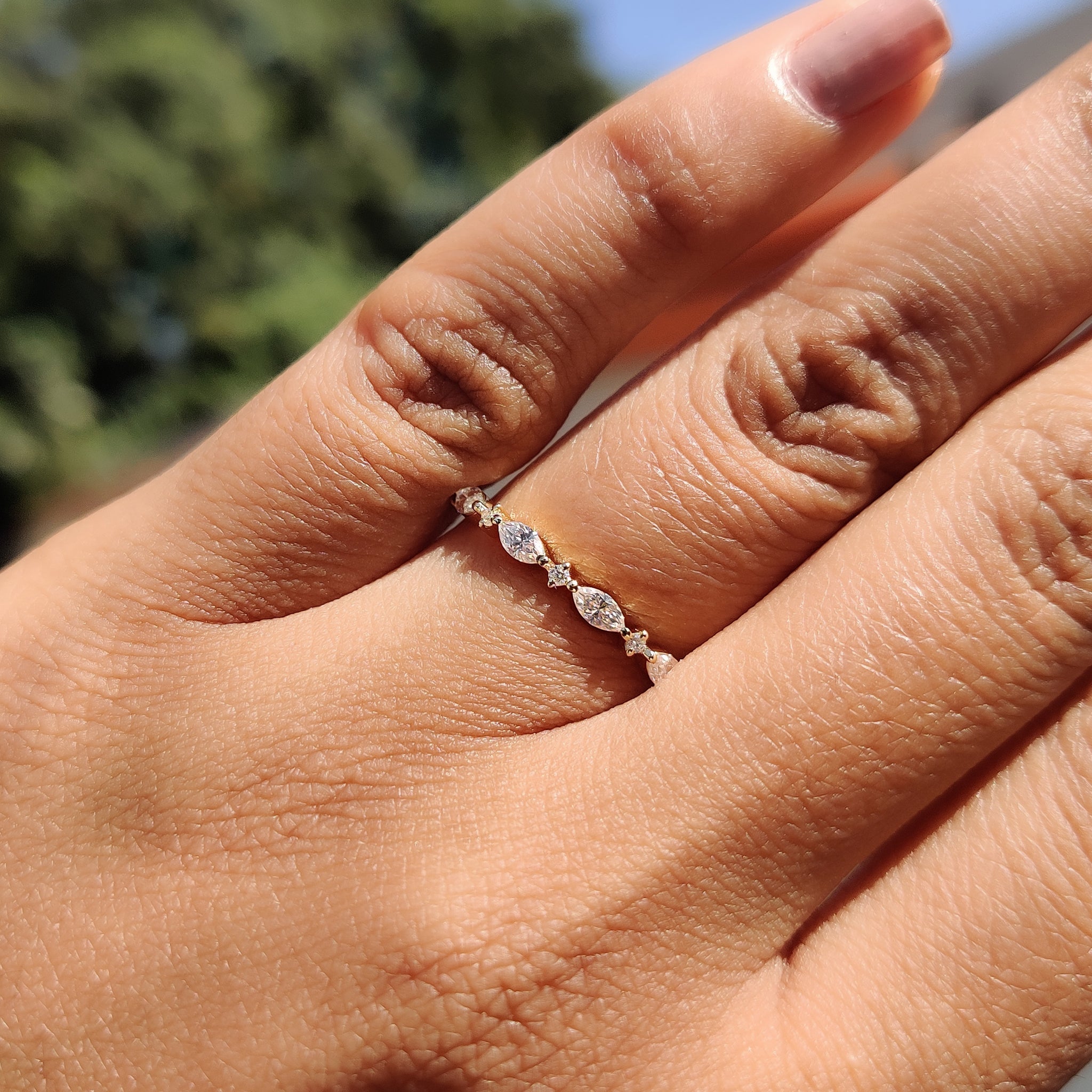 Marquise And Round Shared Prong Wedding Band