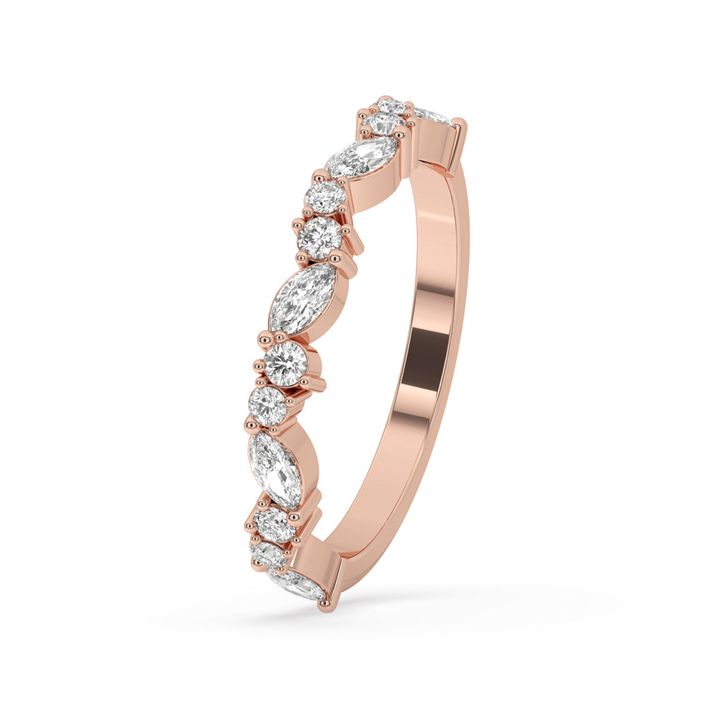 Rose gold wedding band with carat diamonds, perfect for a unique touch.