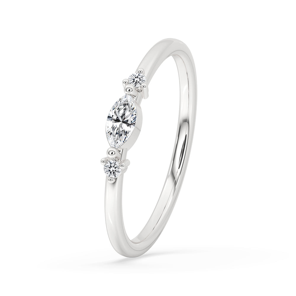 Marquise setting for diamond with a minimalist ring design, crafted by hand.