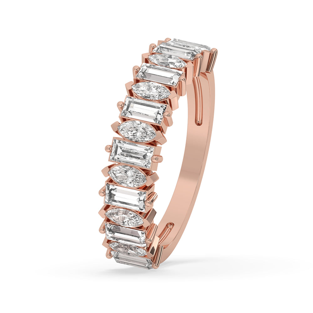 Marquise wedding band with lab grown diamonds, offering eco-friendly brilliance.