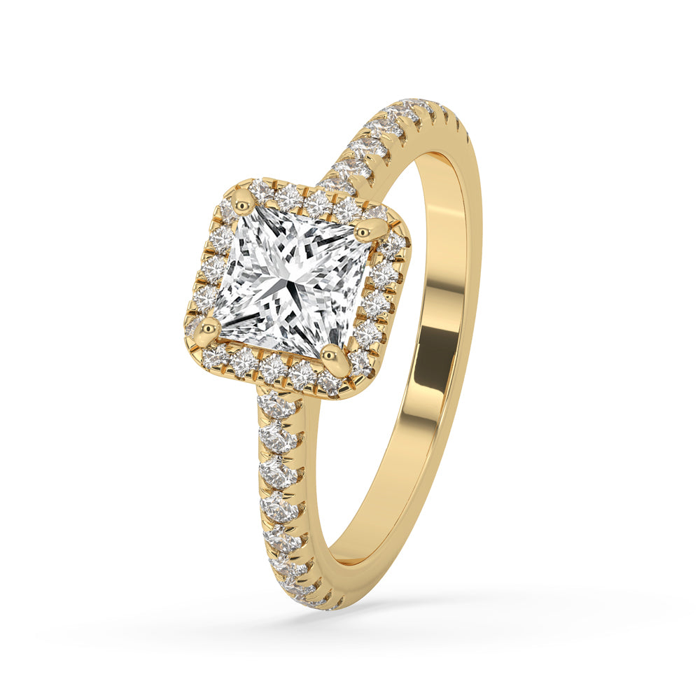Pave diamond ring band with princess cut diamond, lab grown diamond.
