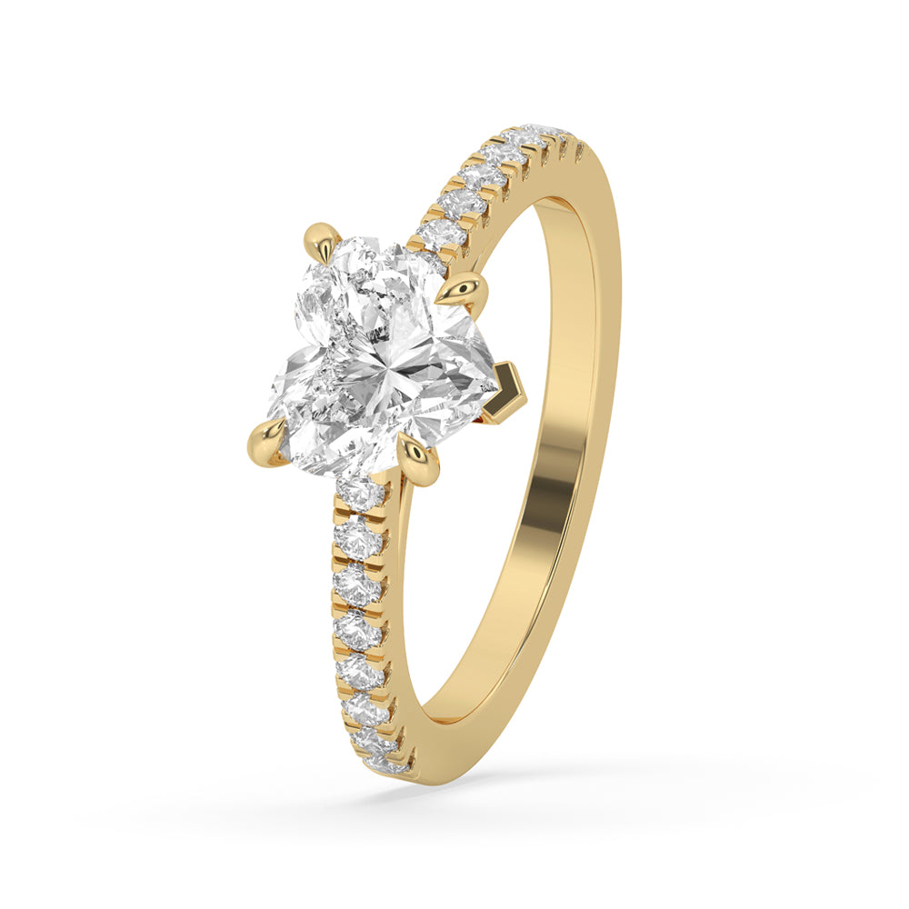 Heart shaped diamond in v shaped prong setting, Engagement ring with pave.