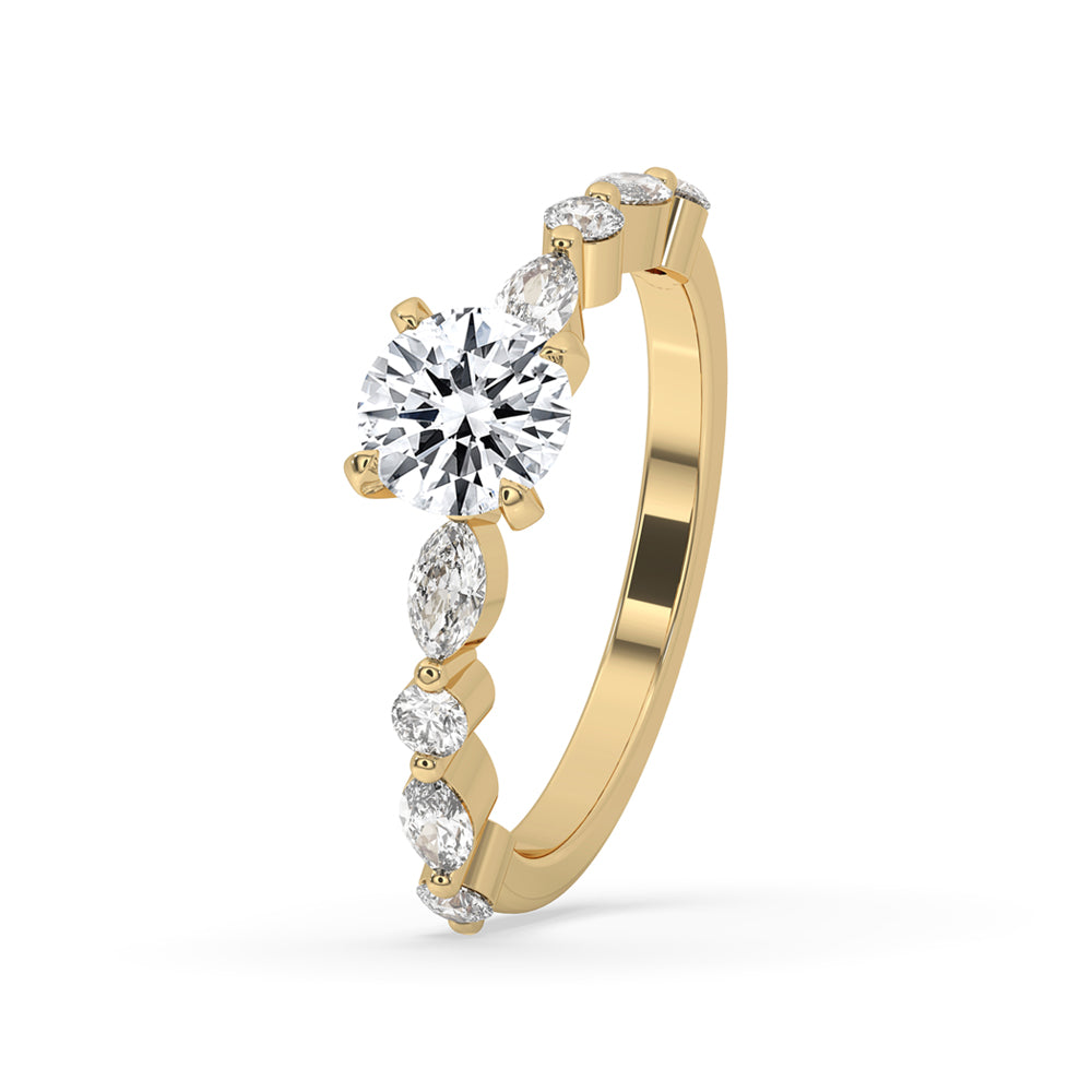 Round ring diamond in pave ring setting, lab grown diamond.

