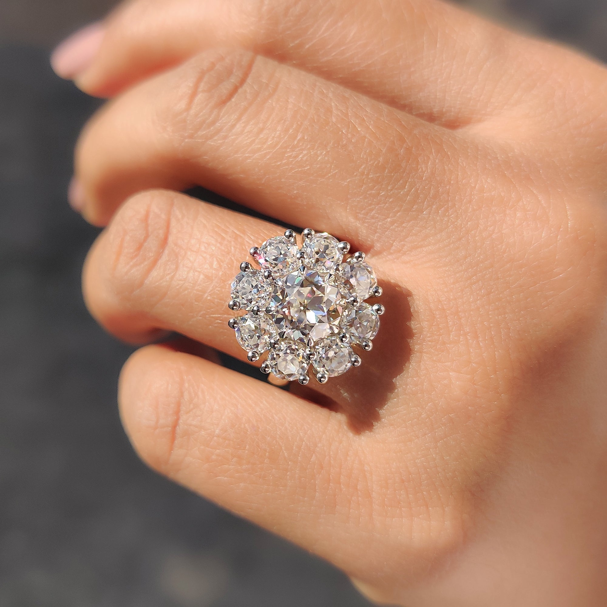 Moissanite round prong setting cluster ring