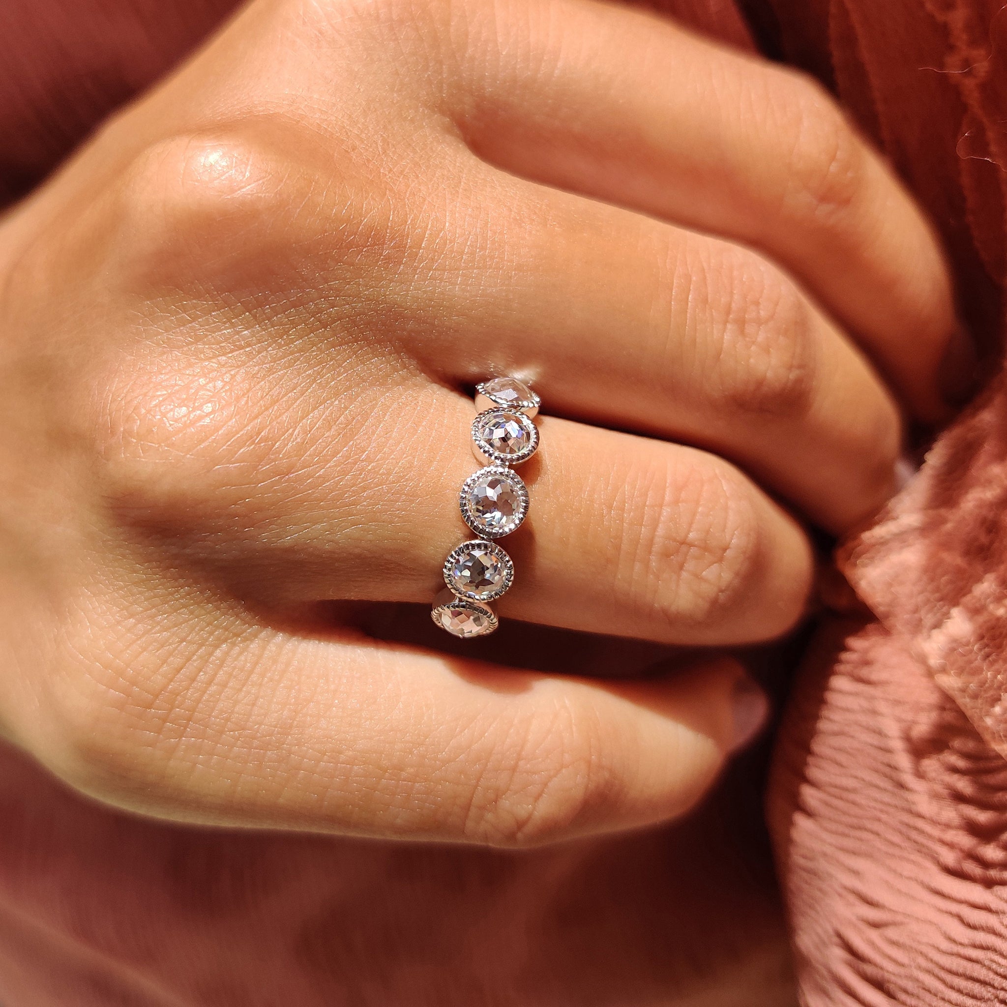 Five Stone Wedding Band With Bezel Milgrain Setting
