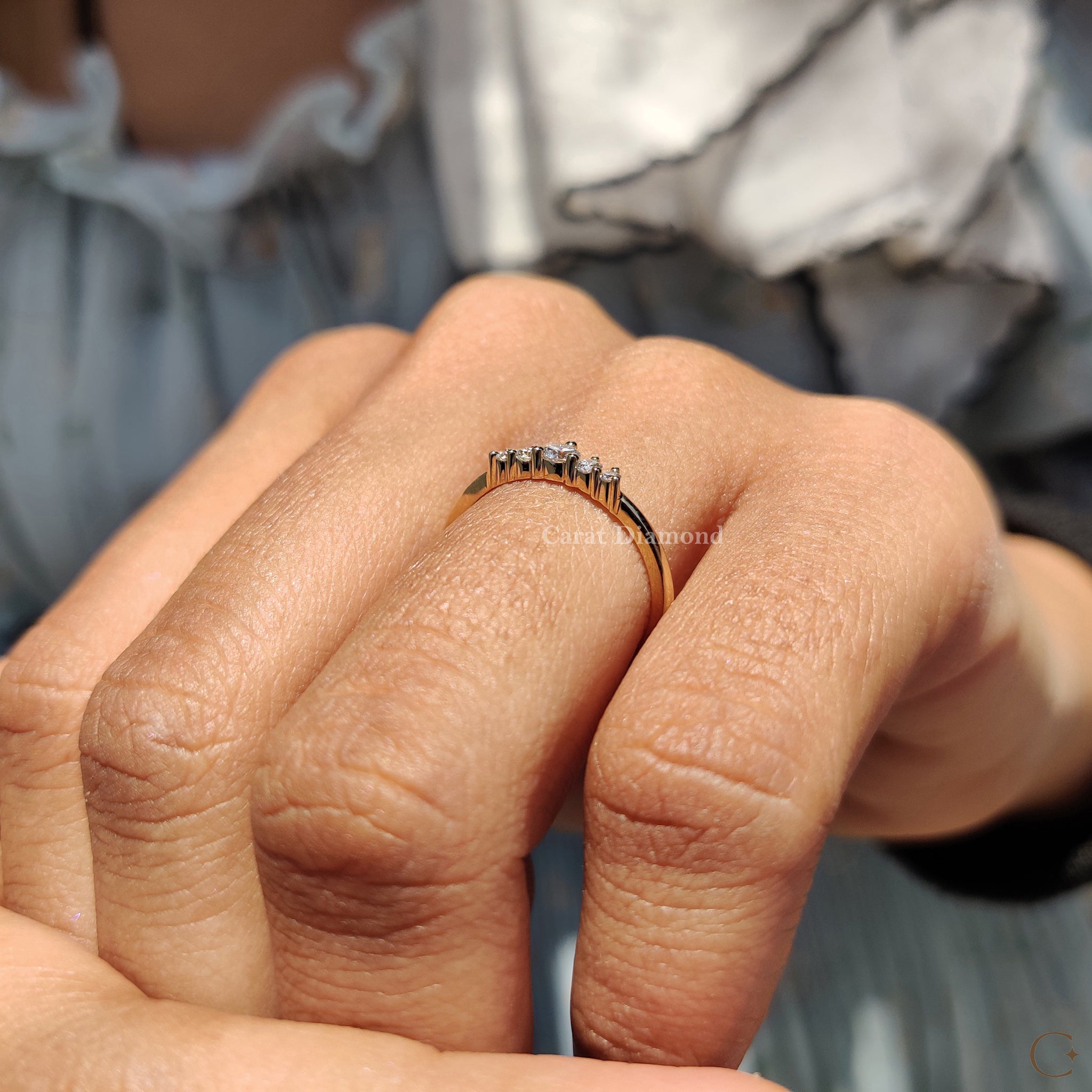 5 Stone Wedding Band with Round Diamonds in Gold