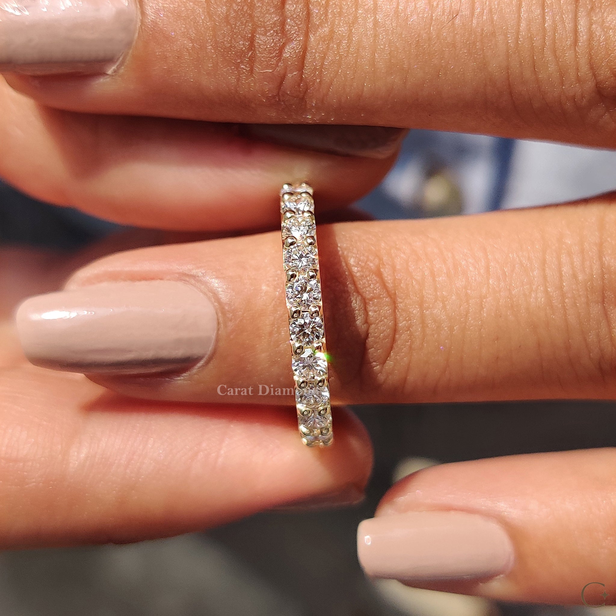 Round Cut Diamond ring styled with matching earrings.
