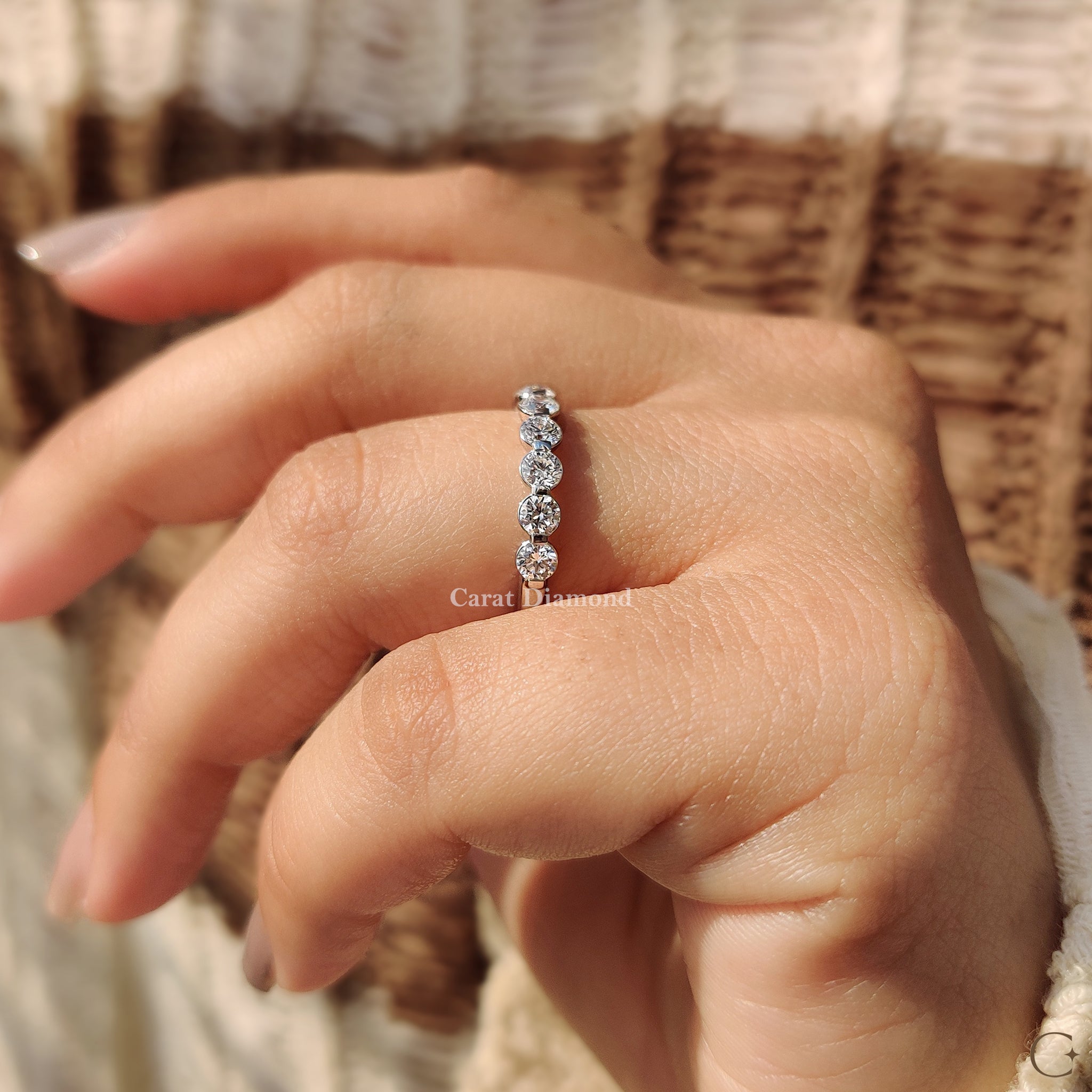Round Cut Diamond set in a custom wedding band.