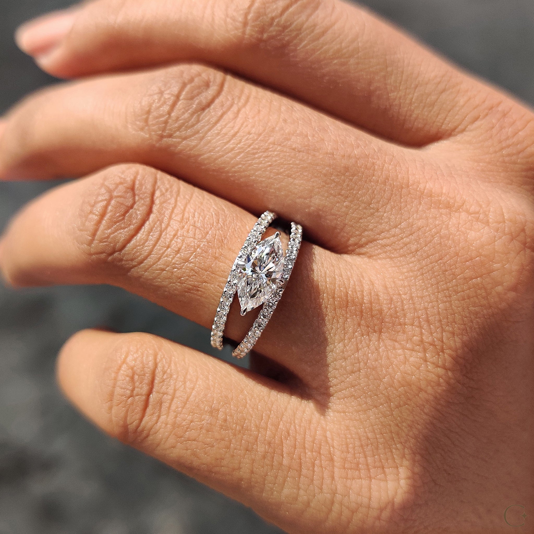Carat Diamonds engagement ring in east west setting.