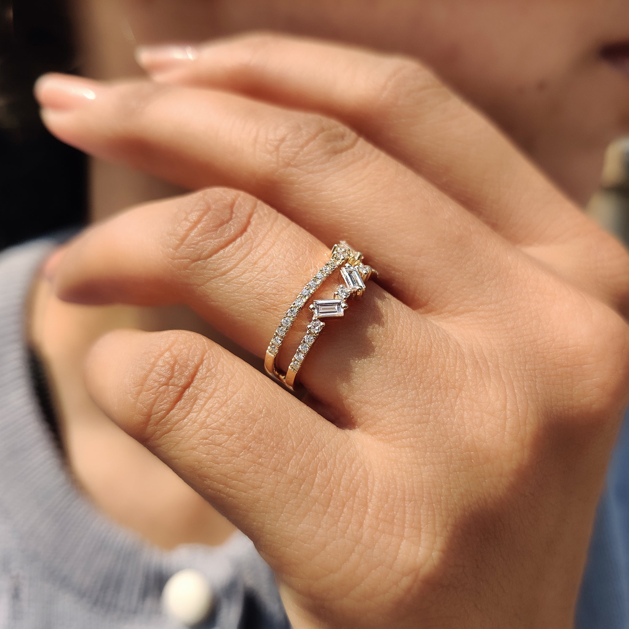 Custom wedding band designed with unique diamond patterns.
