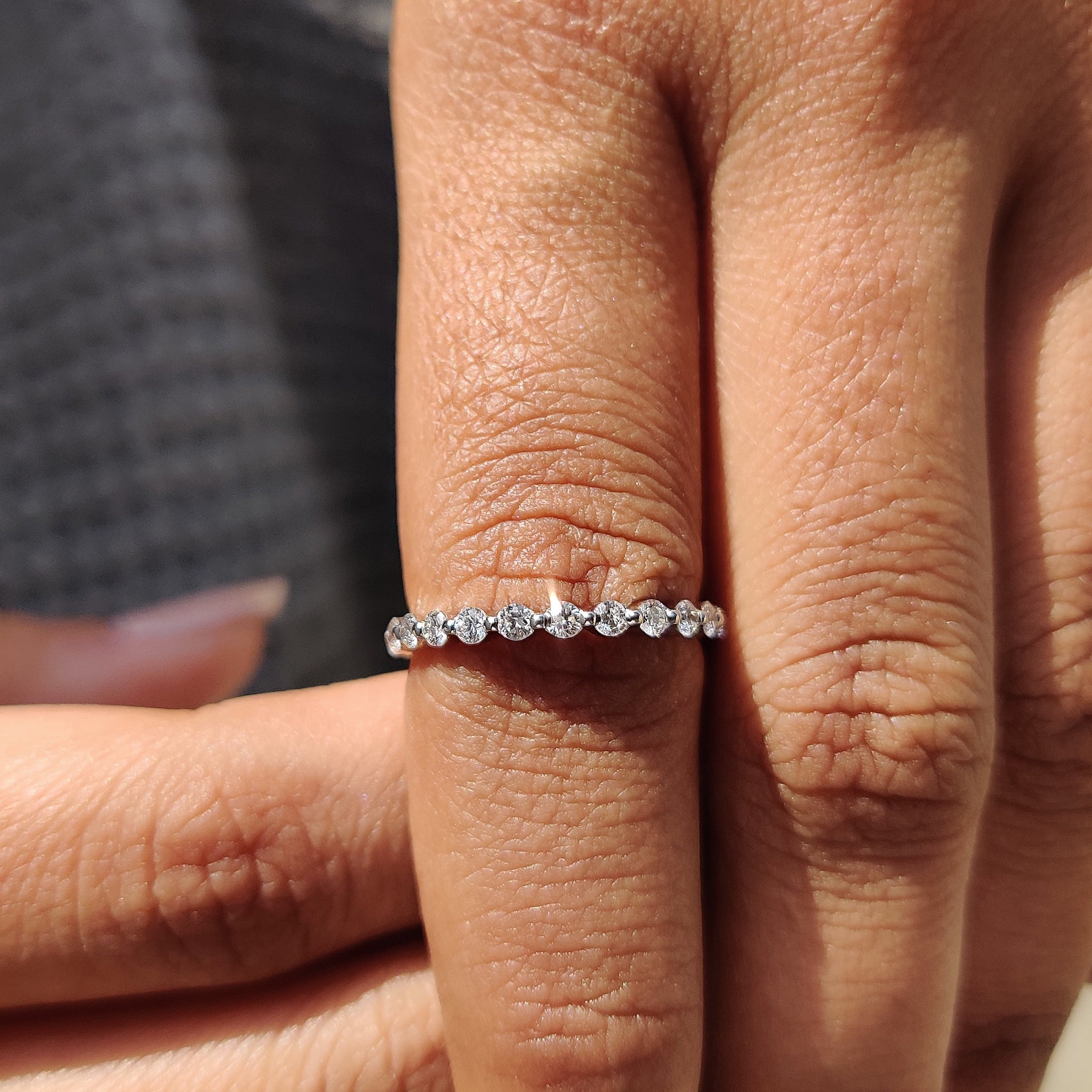 White Gold Wedding Band  - Round Diamond