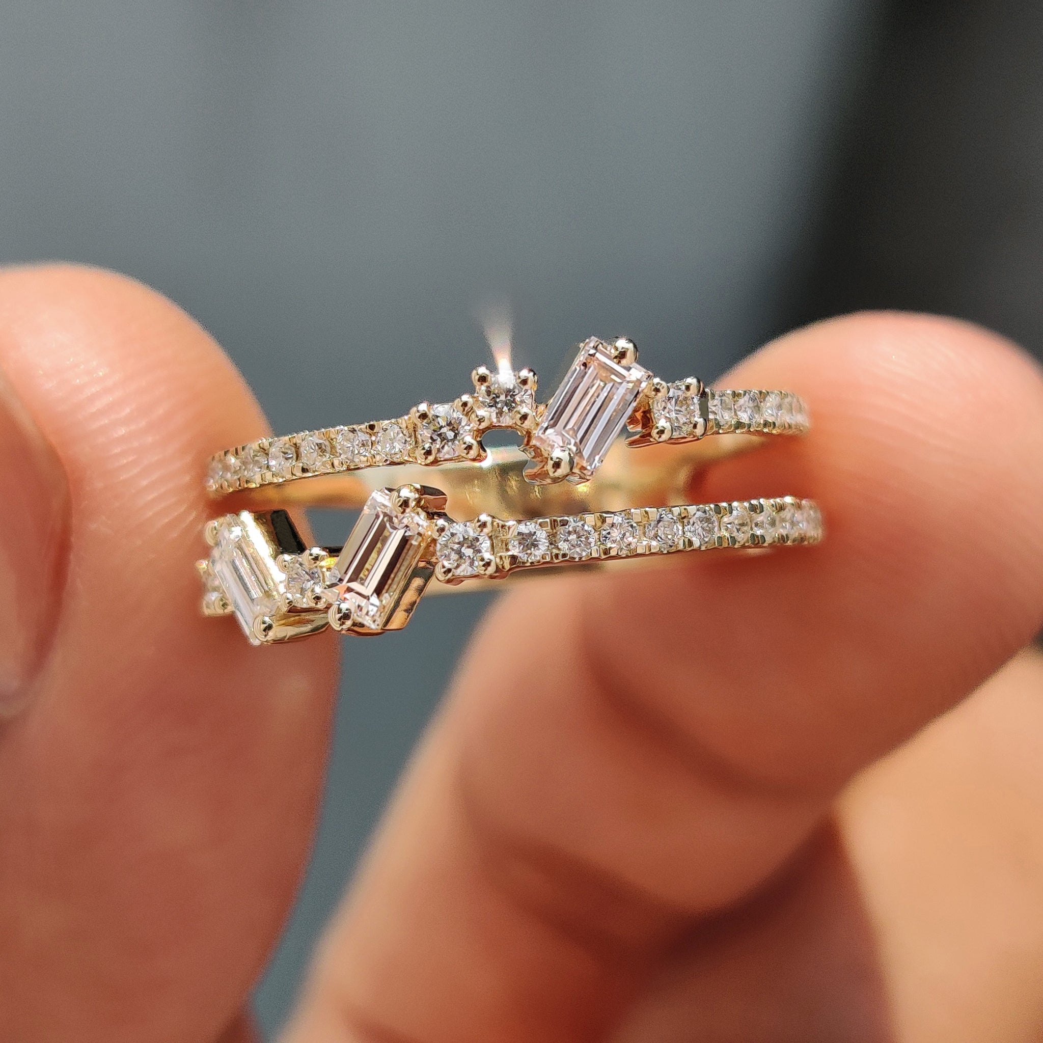 Handmade jewelry band with round lab-grown diamonds.
