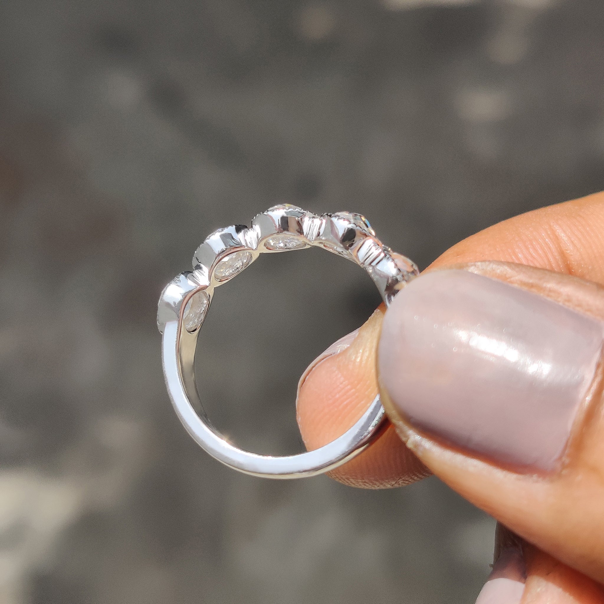 Five Stone Wedding Band With Bezel Milgrain Setting