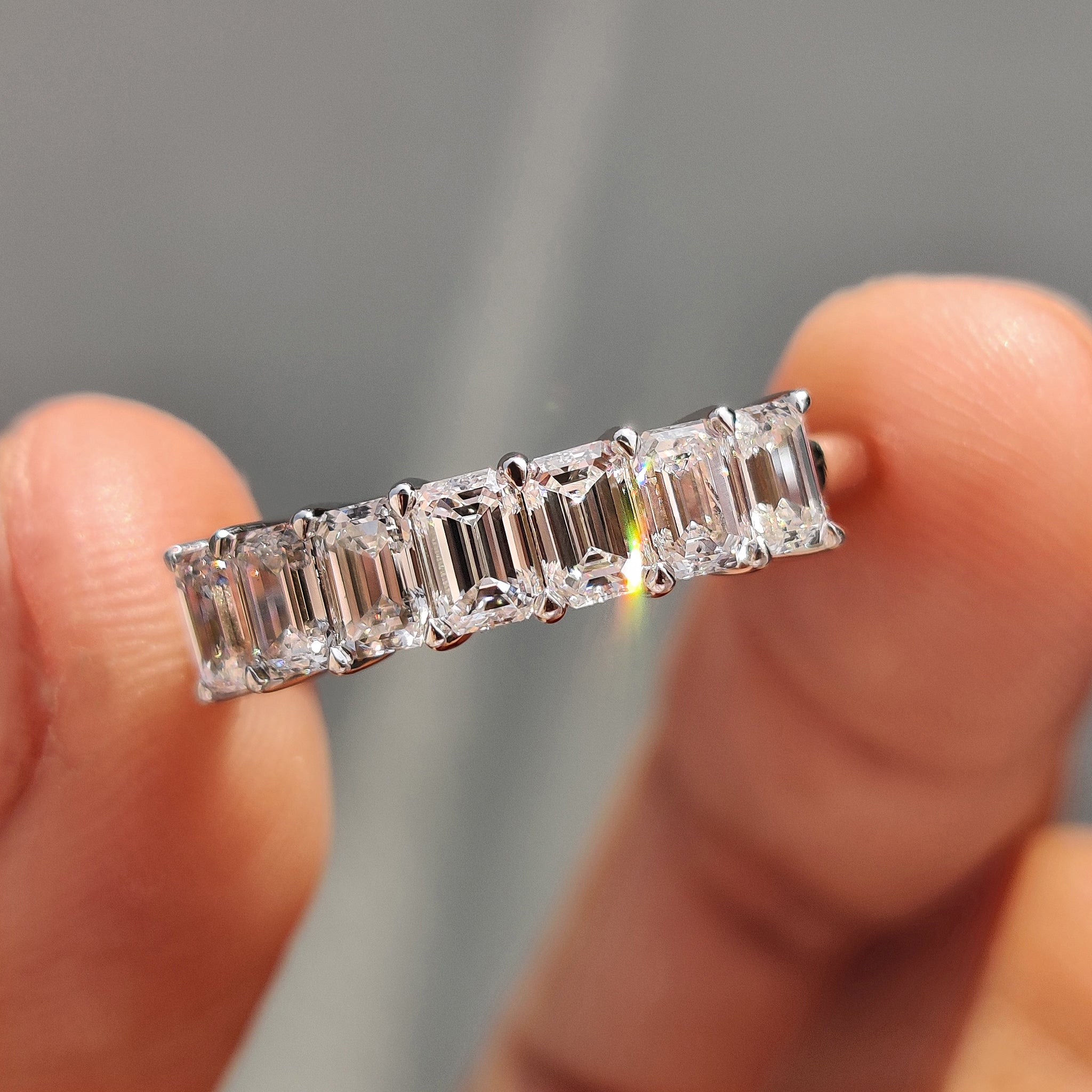 Emerald Cut Wedding Band - 7 Lab Diamonds