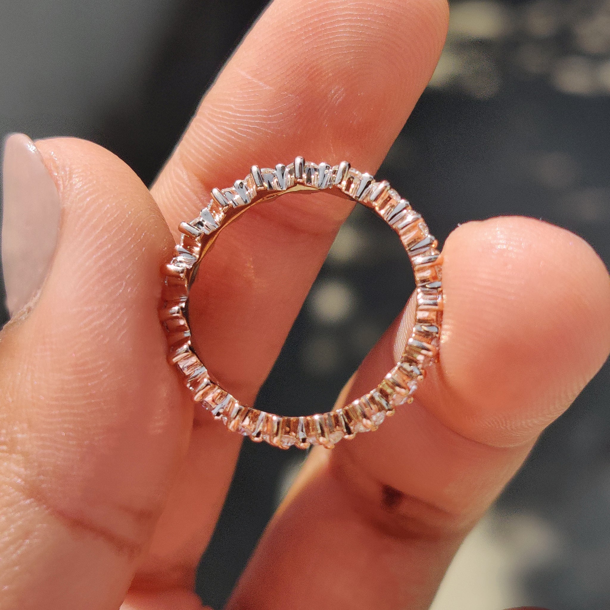 Secure Compass Prong Round Diamond Eternity Wedding Band