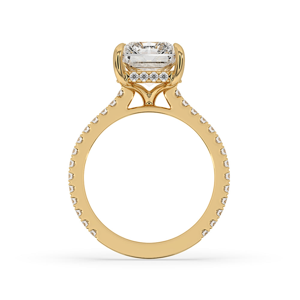 Pave setting ring paired with yellow gold diamond ring.