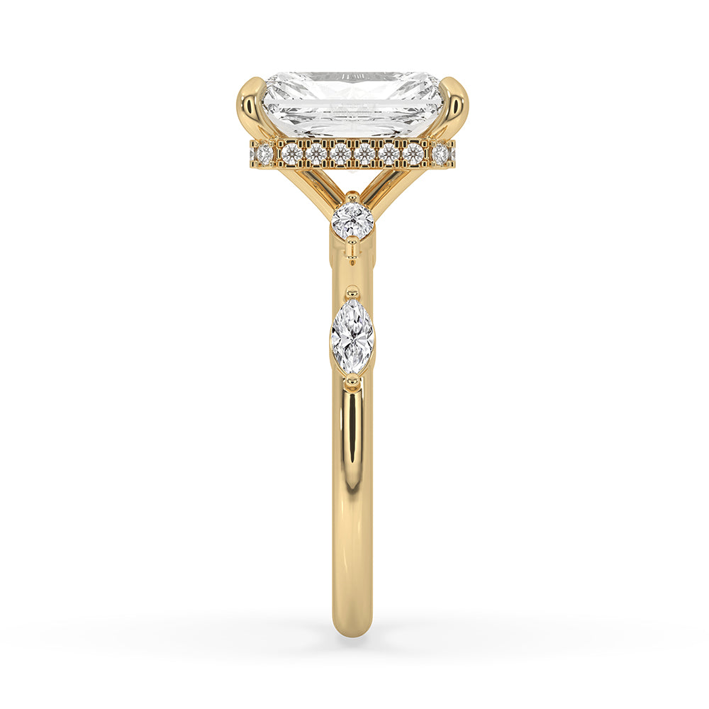 Distance pave ring featuring brilliant cut diamonds.
