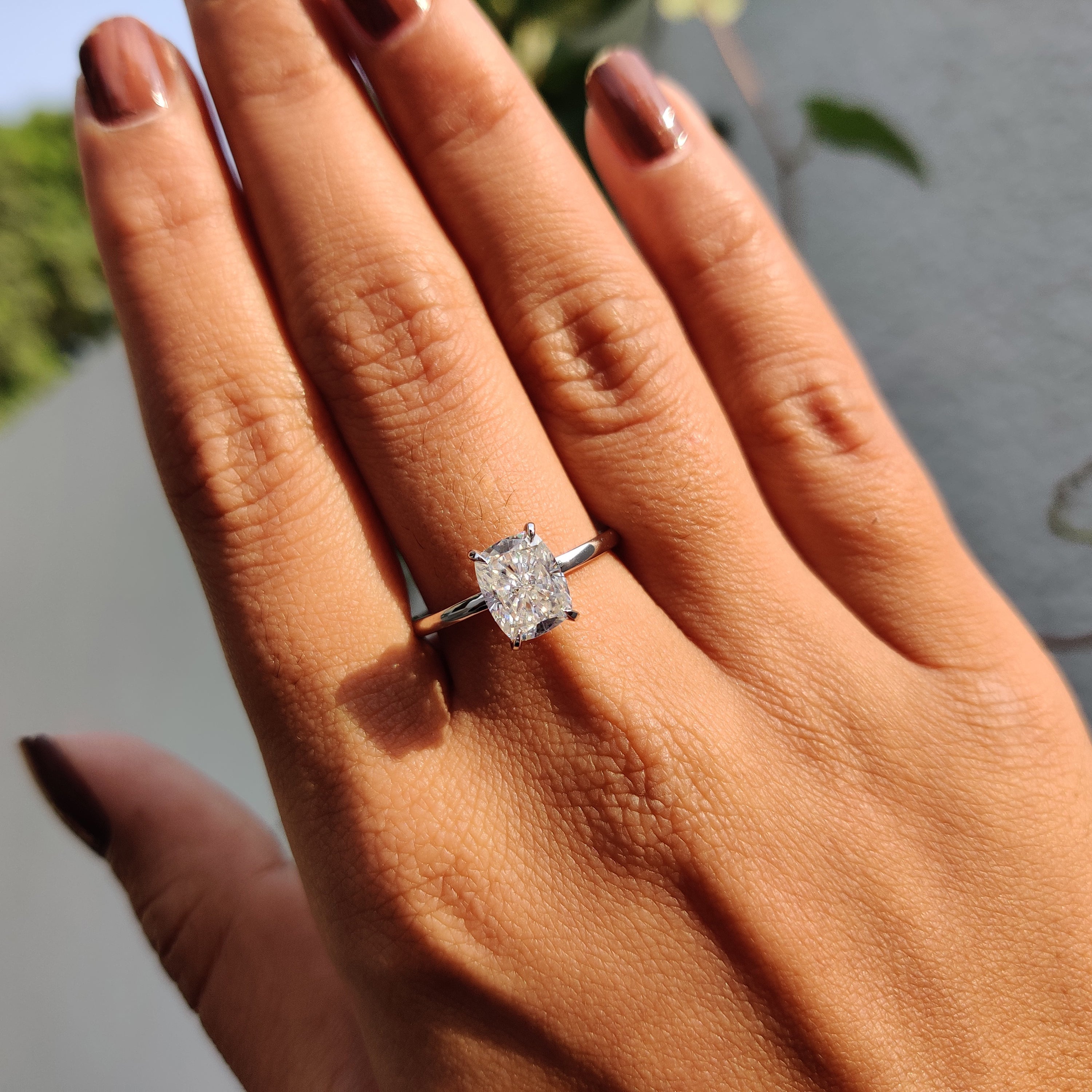 Cushion Cut Engagement Ring With Hidden Halo