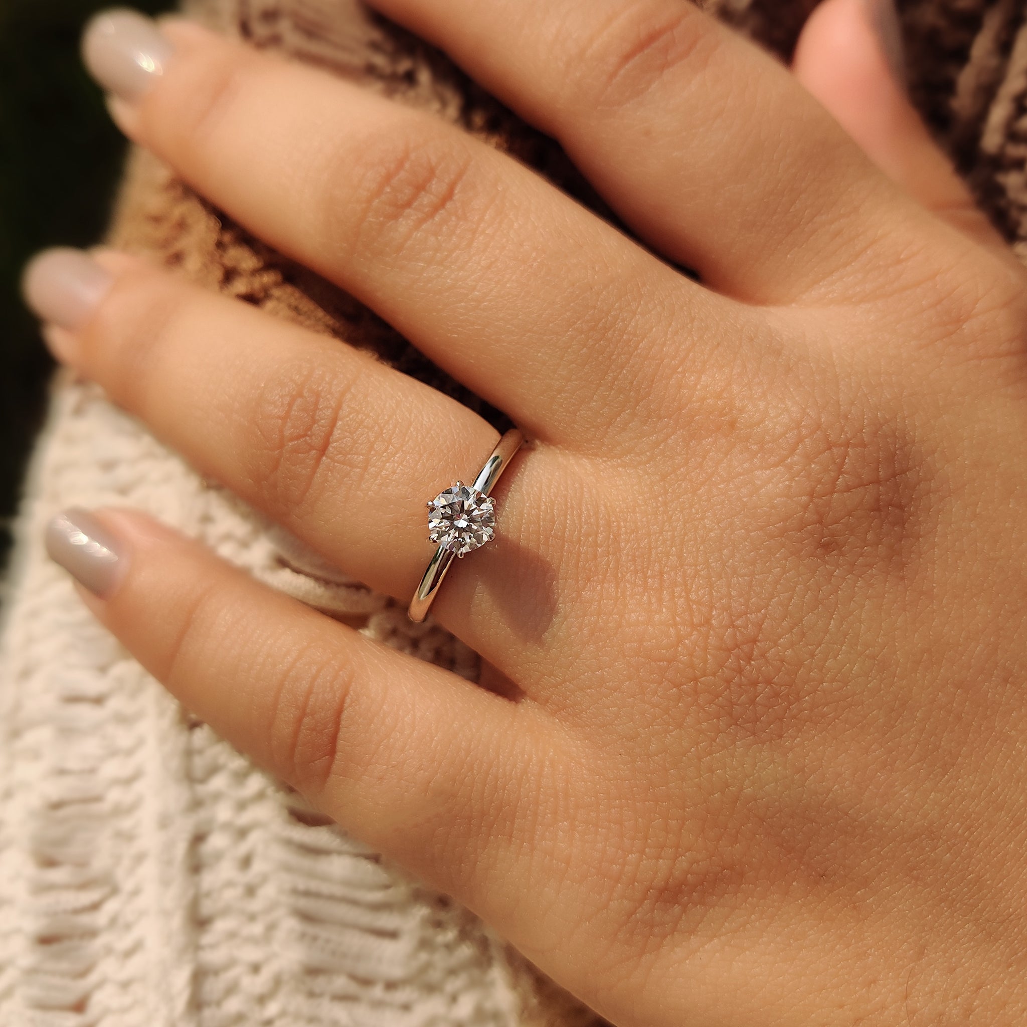 Carat Diamonds engagement ring in 6 prong white gold setting.
