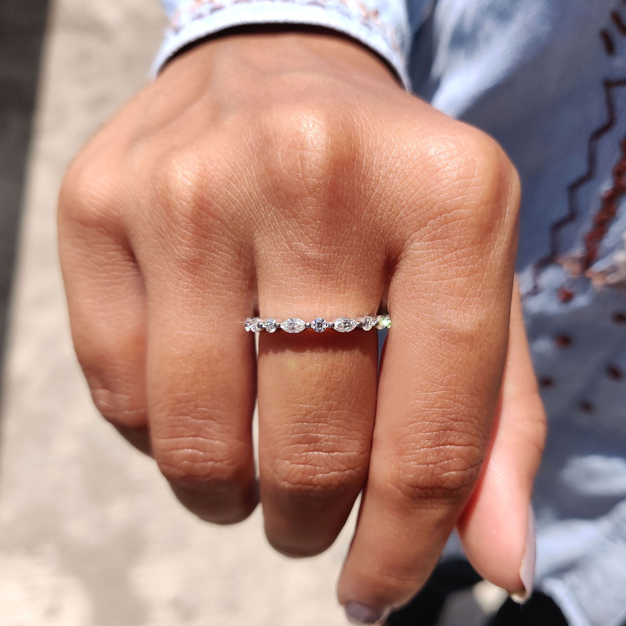 Marquise Diamond Wedding Band – Shared Prong Eternity