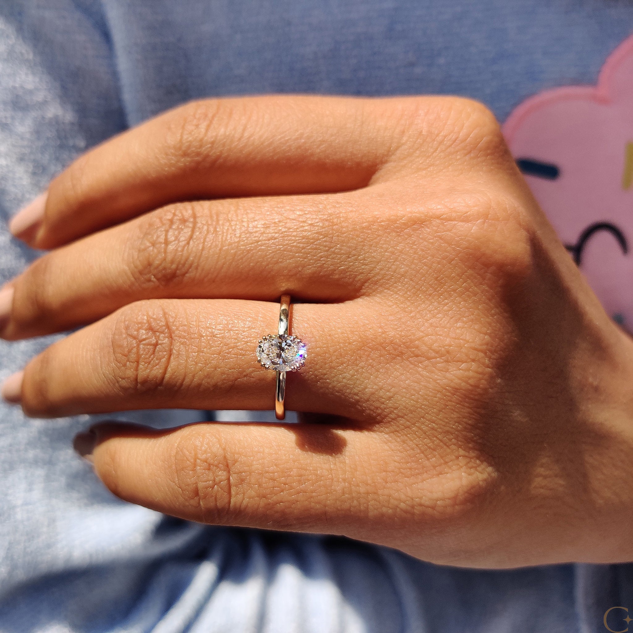 Customize engagement ring with an oval shaped diamond.
