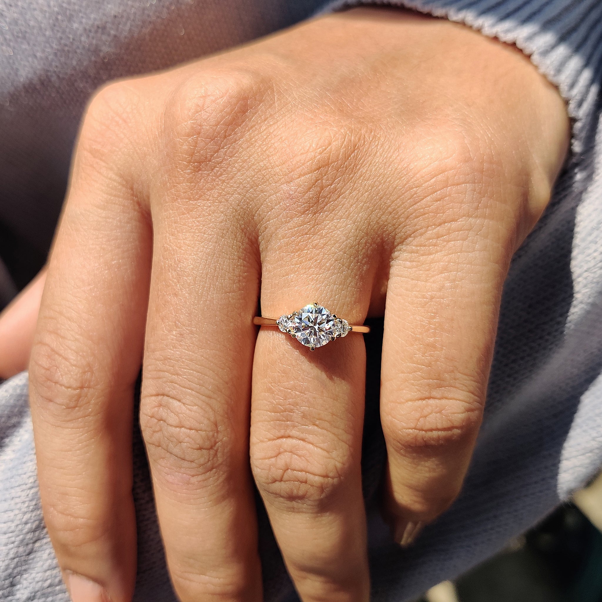 Carat diamonds engagement ring with a beautiful yellow gold cathedral setting.