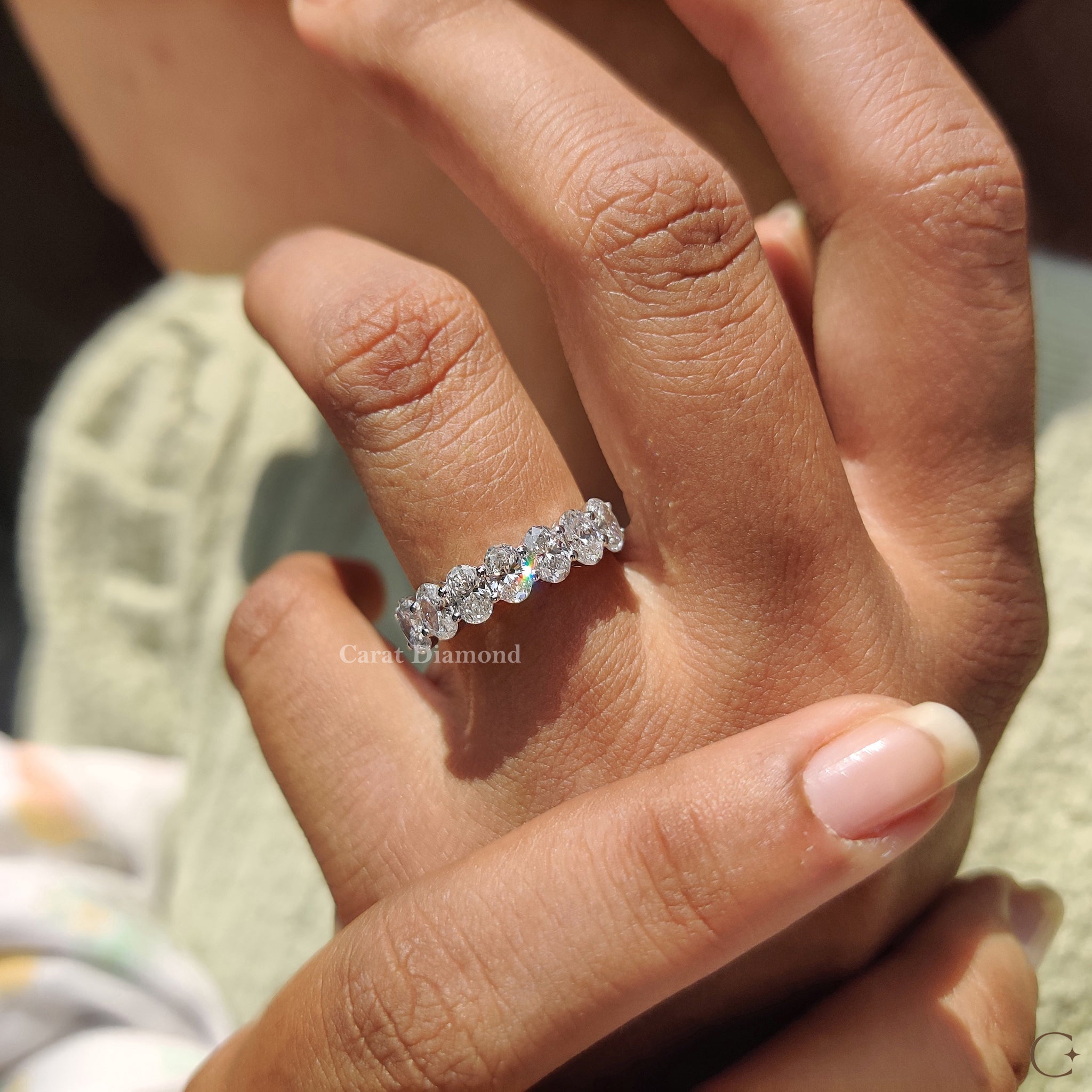 Half eternity band featuring lab grown diamonds.
