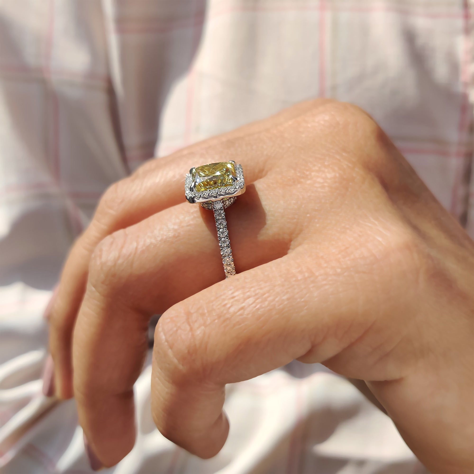 Pave round cut band adds endless bright sparkles.