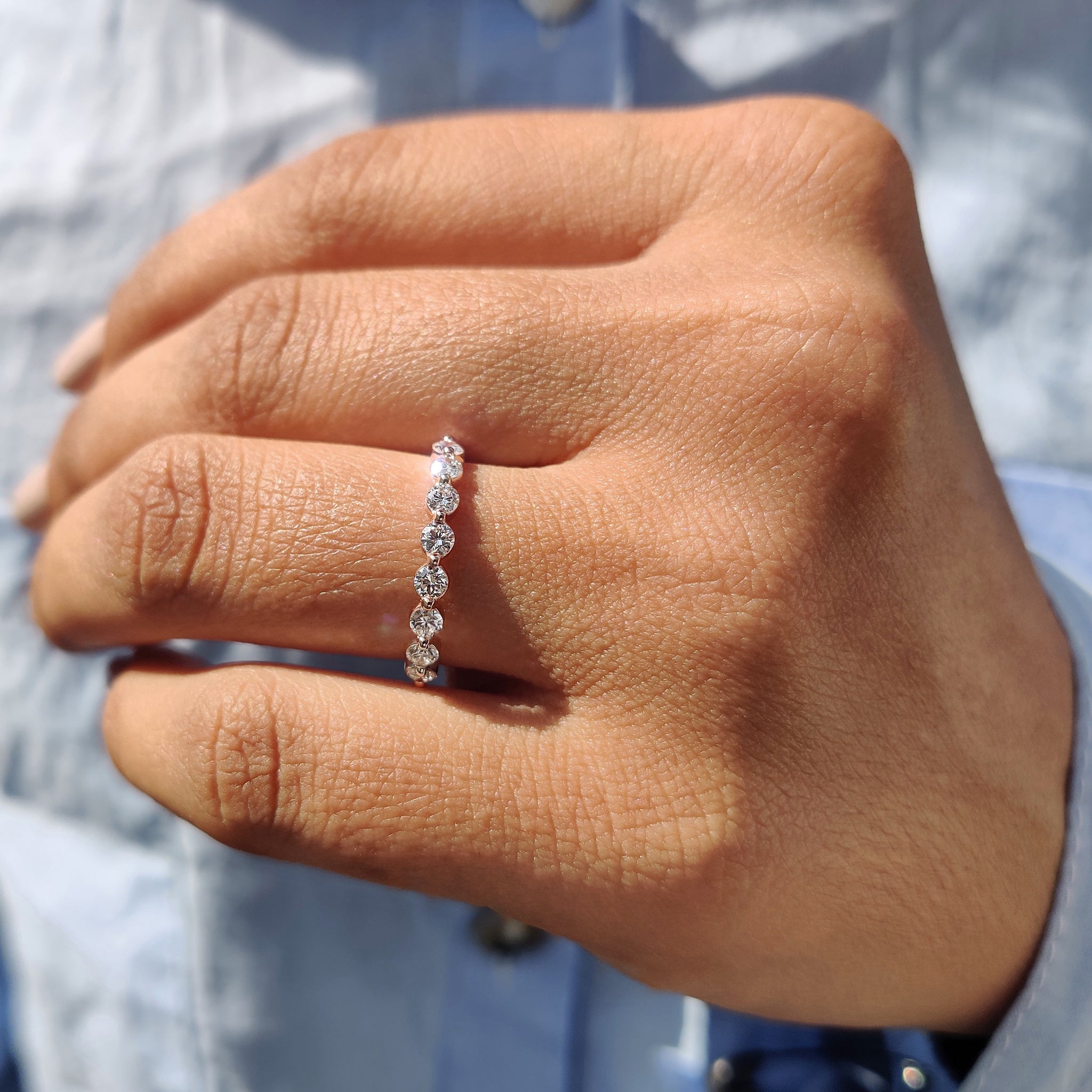 Round Cut Half Eternity Diamond Band