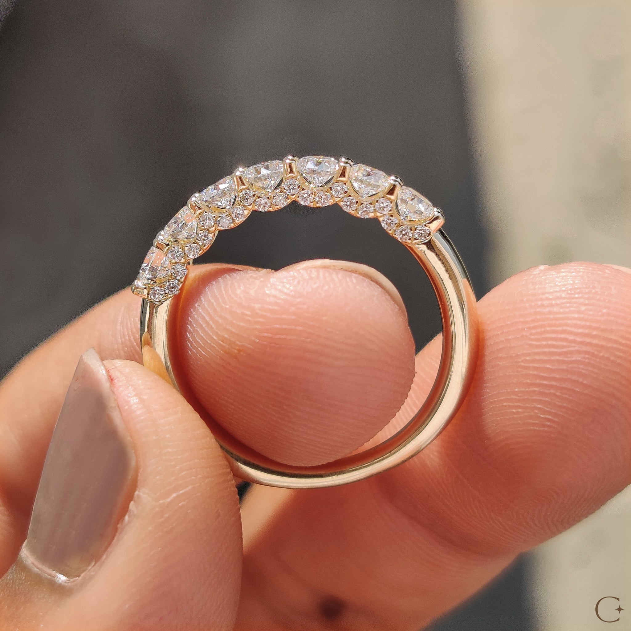Pave diamond band with a U shape setting for extra brilliance.
