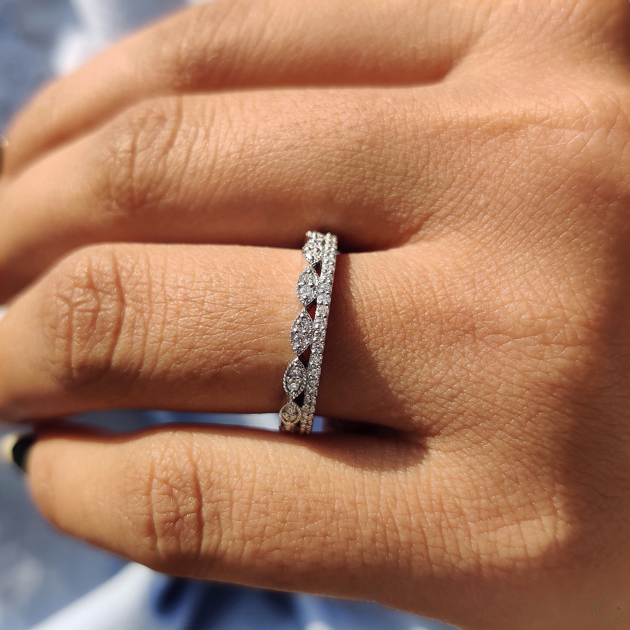 Lab Grown Diamond band with sustainable sparkle.
