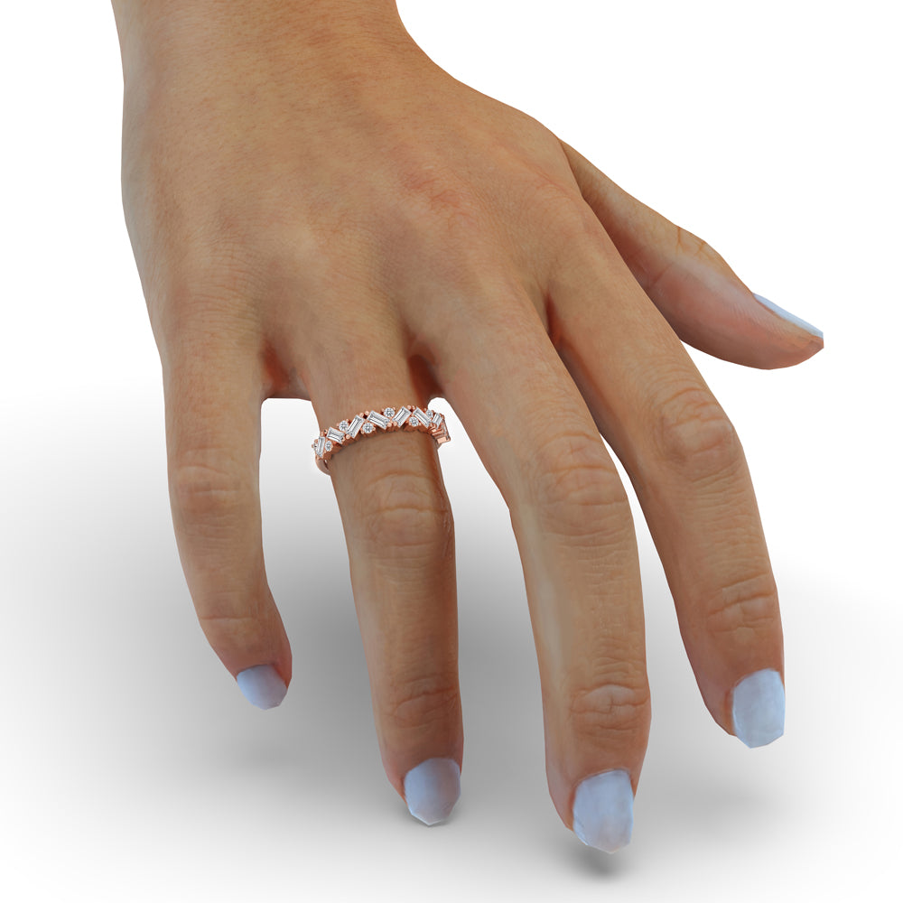 Unique diamond and baguette wedding band crafted for lasting elegance.
