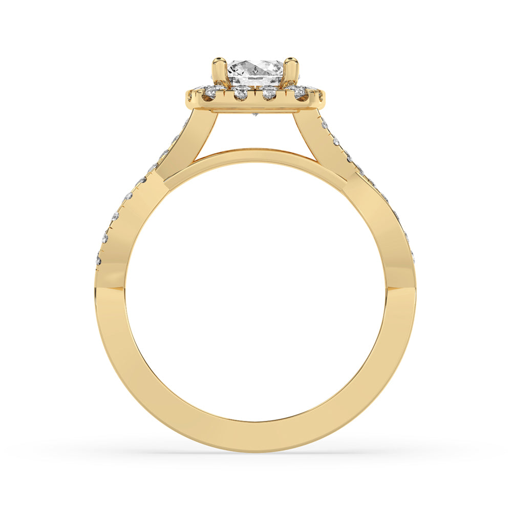 Stunning halo engagement ring featuring a round diamond engagement ring with a classic cathedral setting engagement ring for added elegance.
