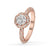 A round cut diamond displayed elegantly in a classic engagement ring design on a clean white background.