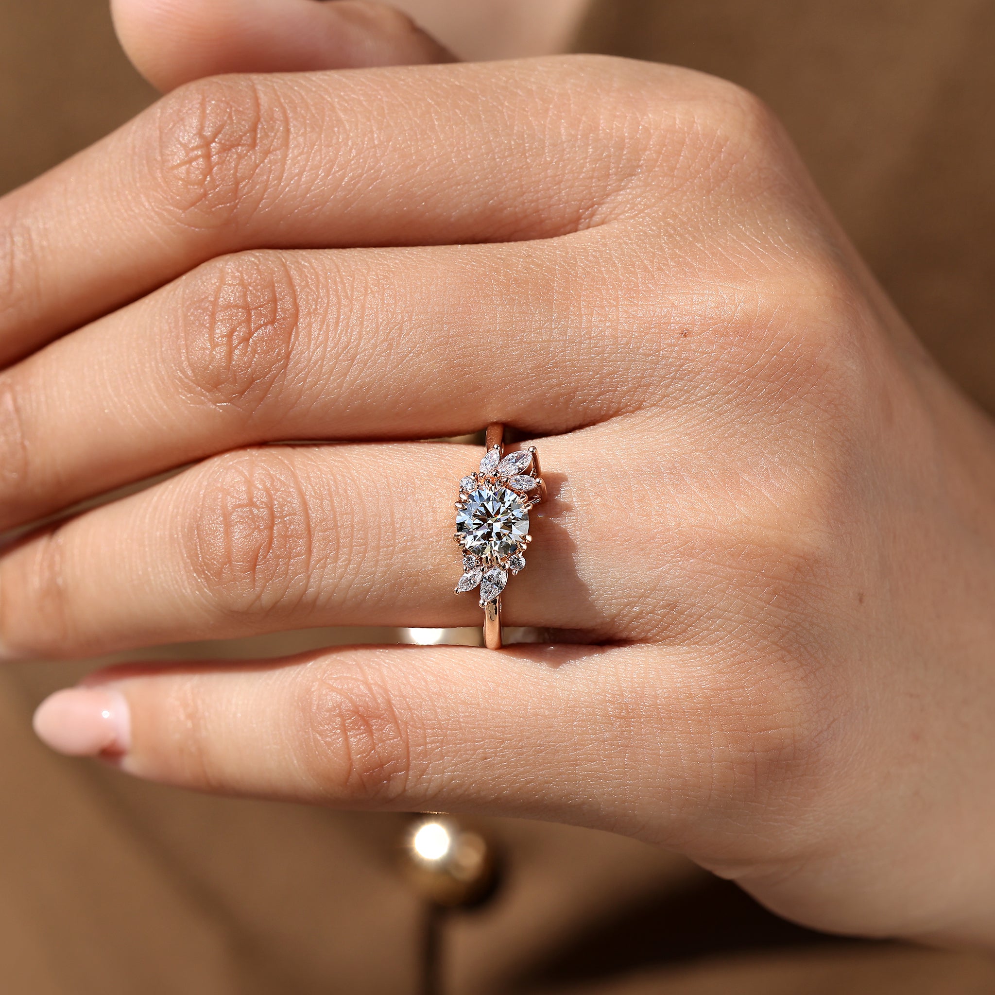 Lab grown round diamond ring with prong setting.
