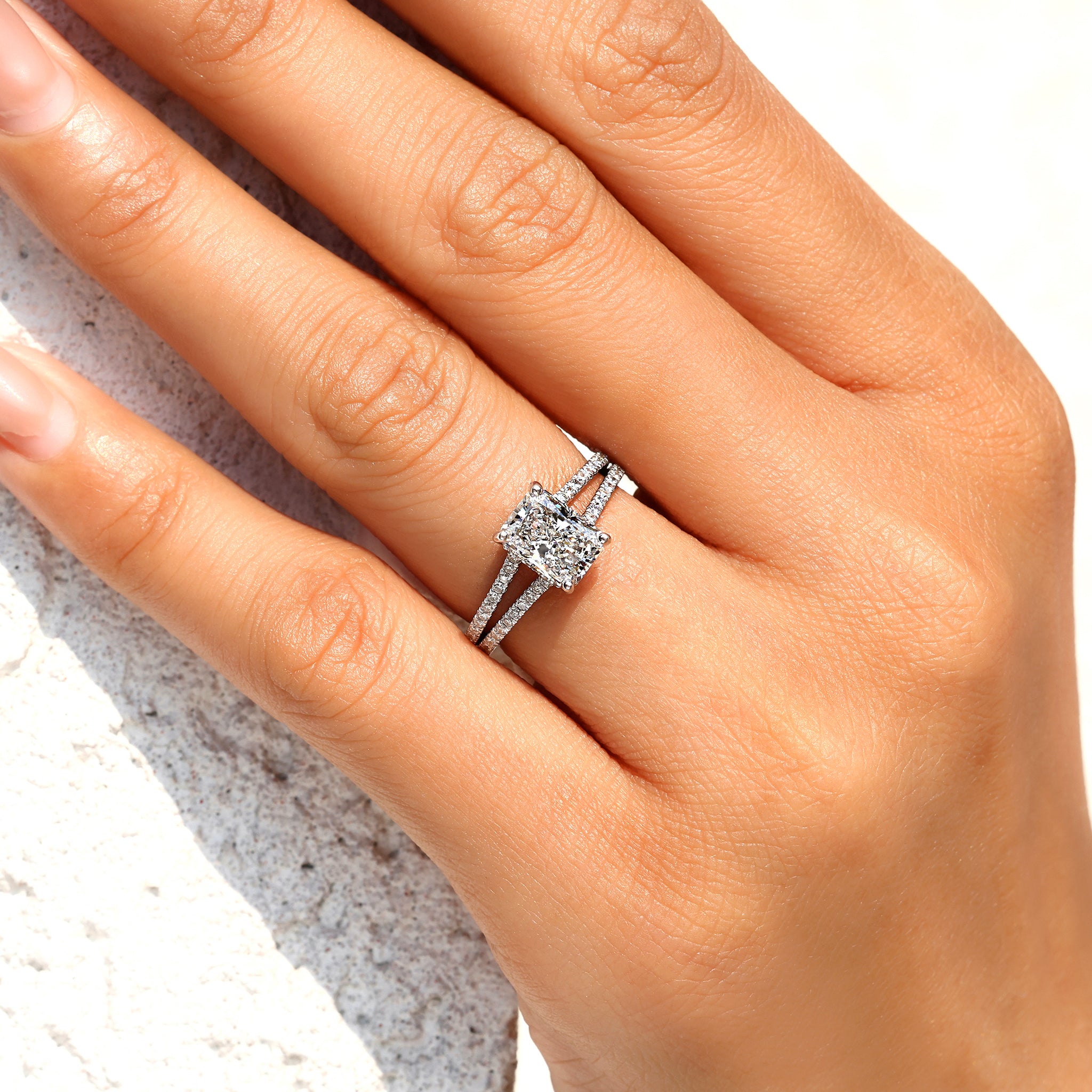 Carat Diamonds radiant cut diamond ring.
