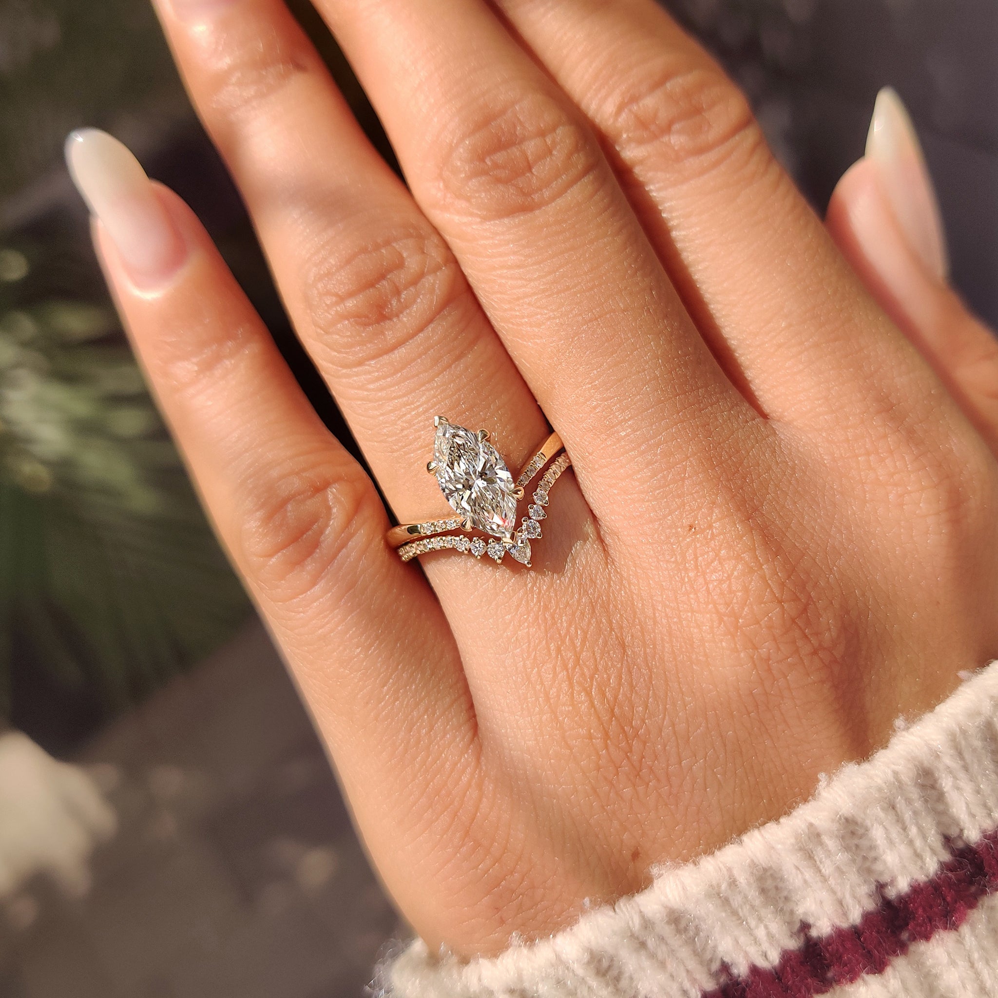 Lab grown marquise diamond ring IGI certified.
