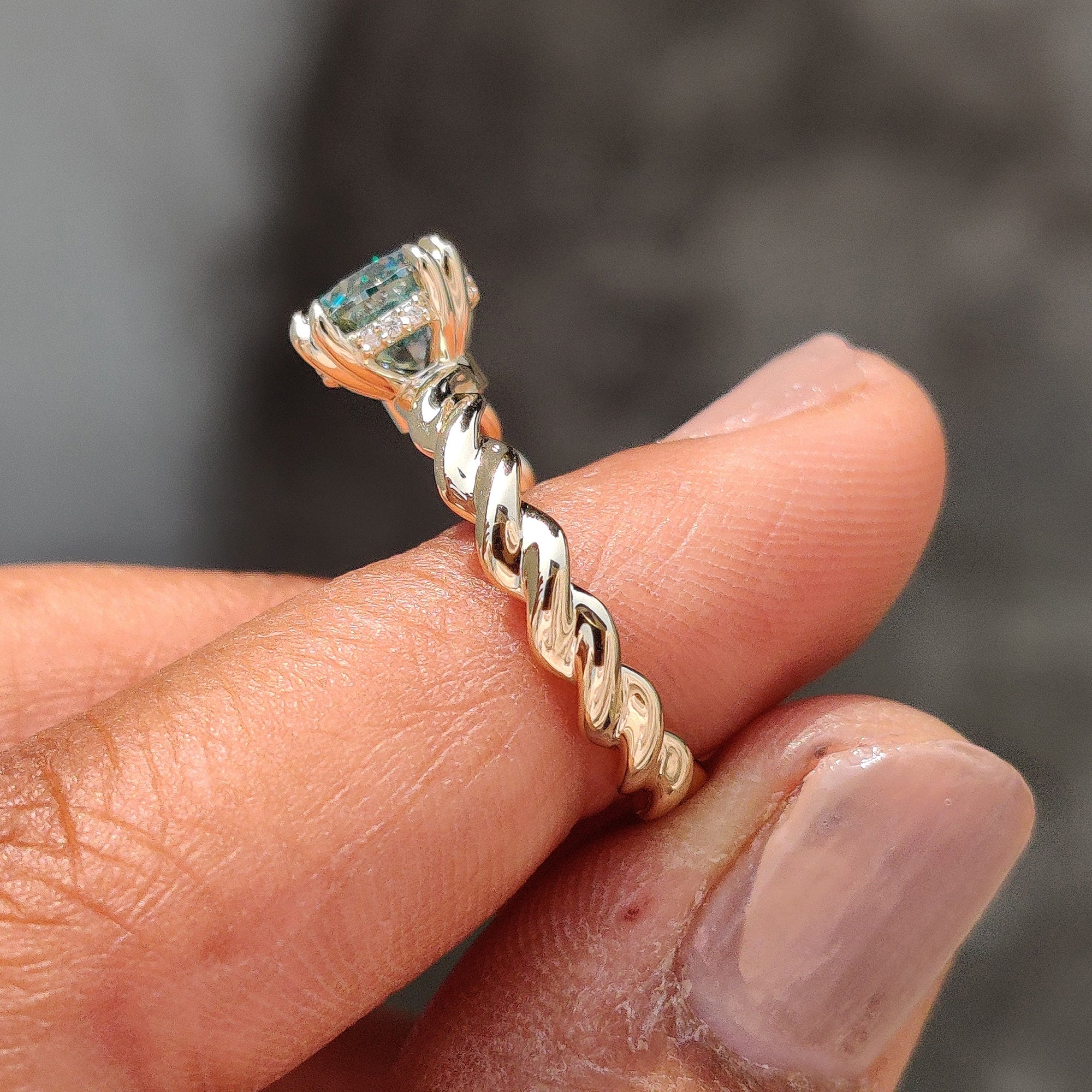 Hidden halo Moissanite ring with twisted rope band