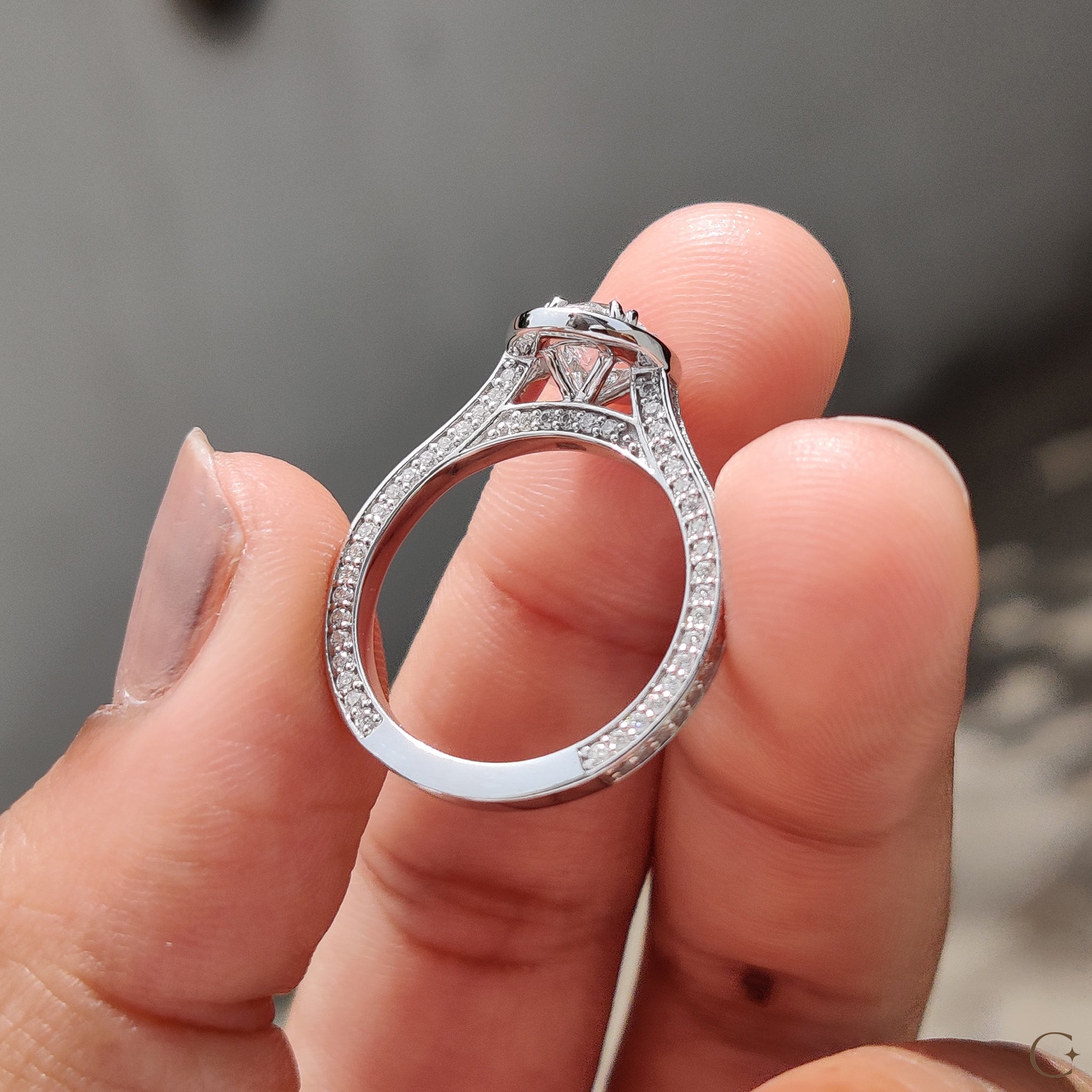 Lab-grown diamond engagement ring in an elegant setting.
