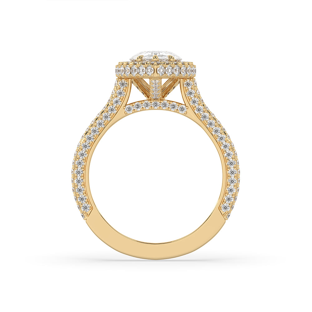 Bridge Accent Engagement Ring featuring a bold pear-shaped diamond.

