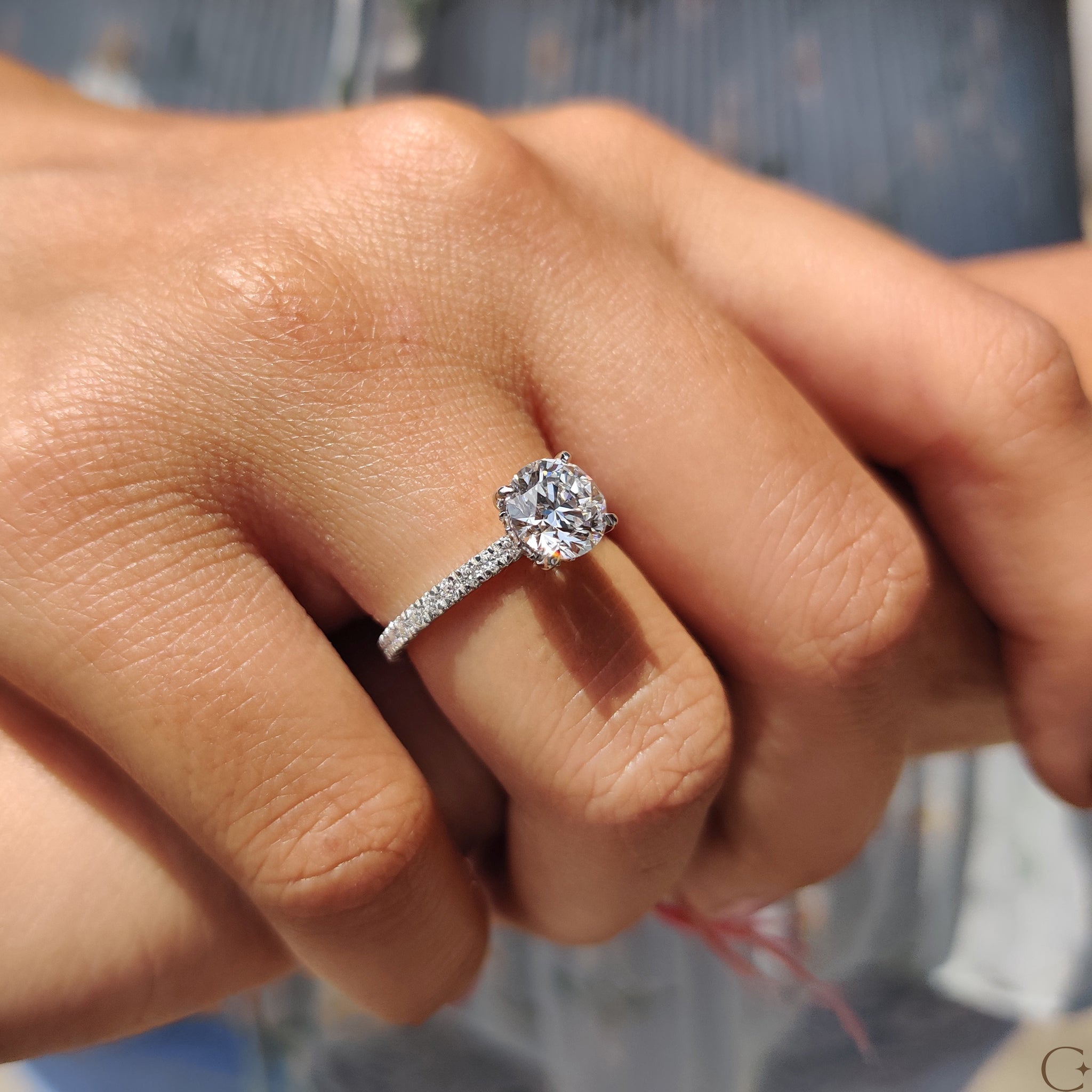 Pave setting engagement ring with dazzling diamonds.