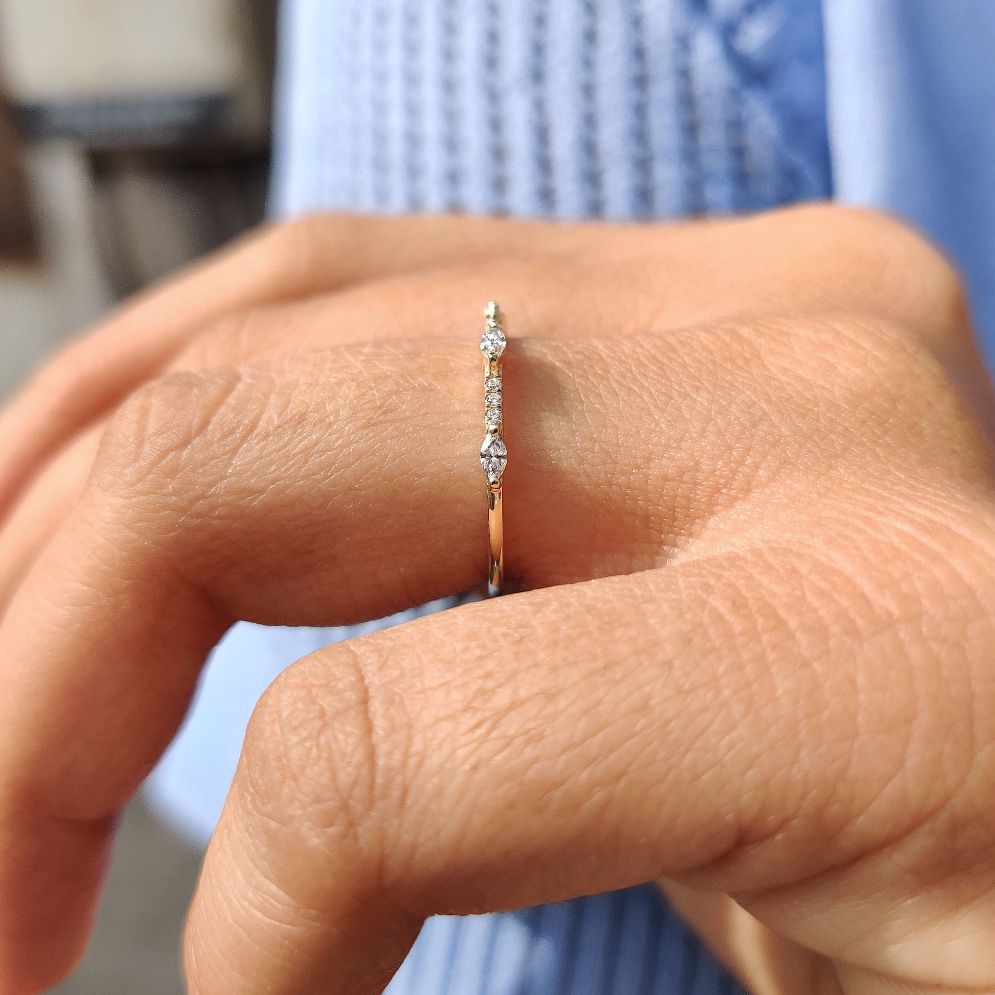 Marquise and round diamond wedding band for a stunning finish.
