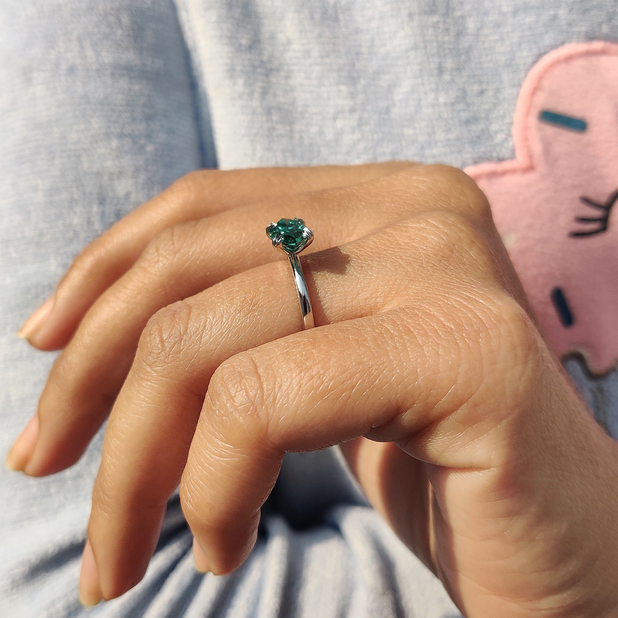 Custom green marquise Moissanite solitaire ring