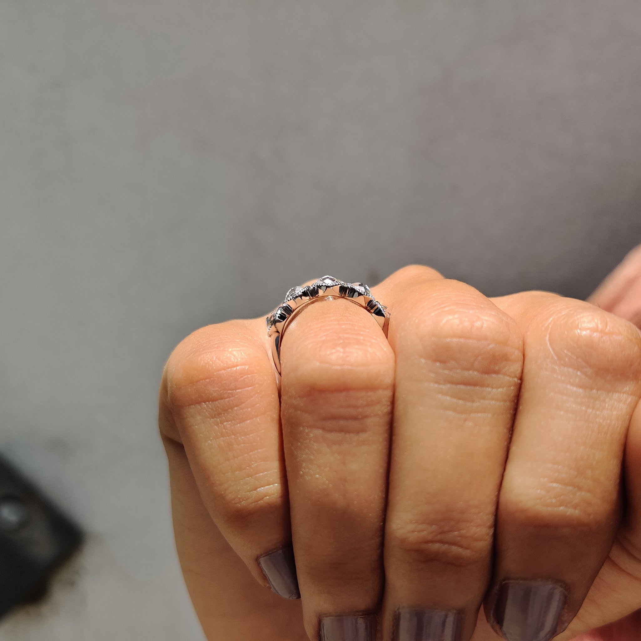 Five Stone Wedding Band With Bezel Milgrain Setting