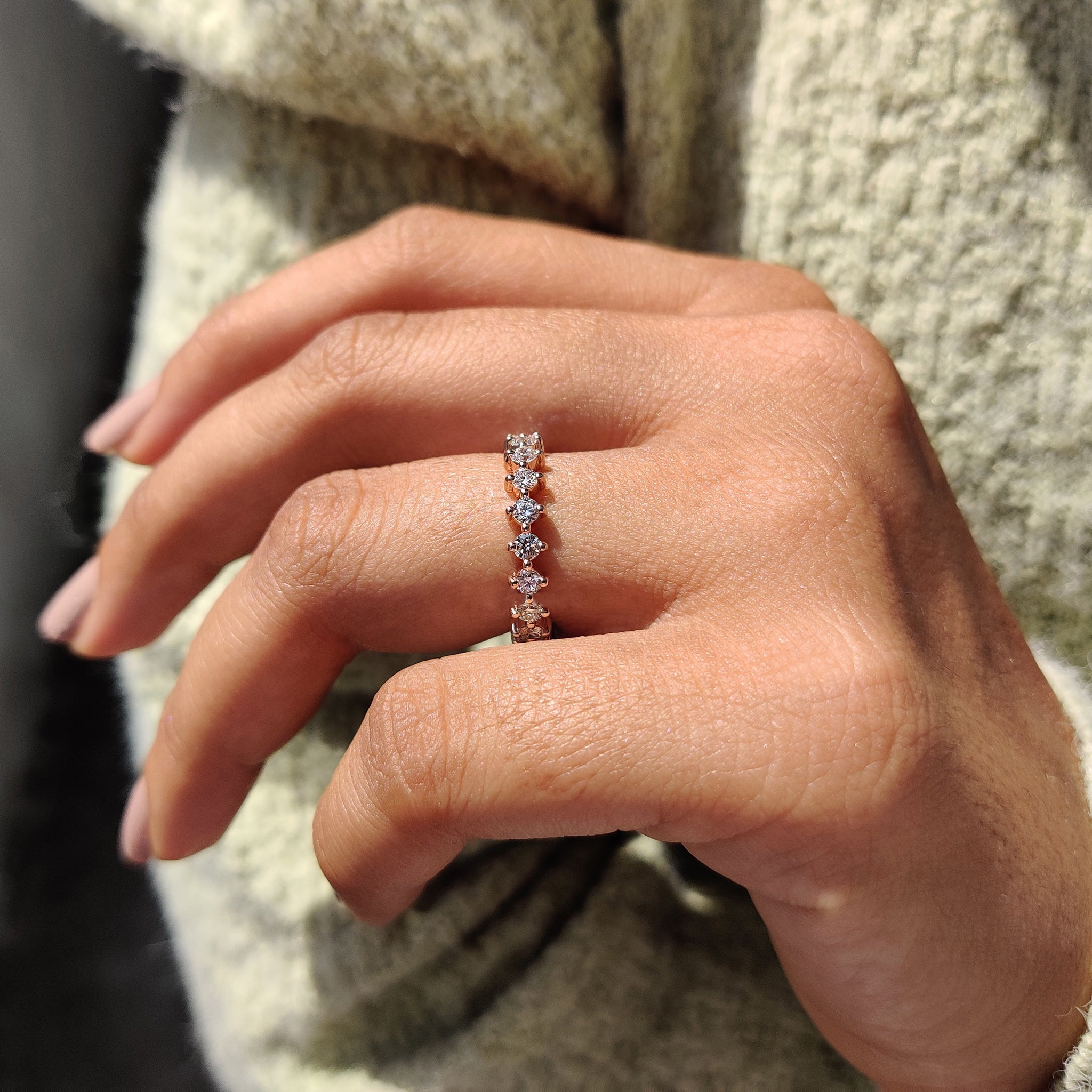 Secure Compass Prong Round Diamond Eternity Wedding Band