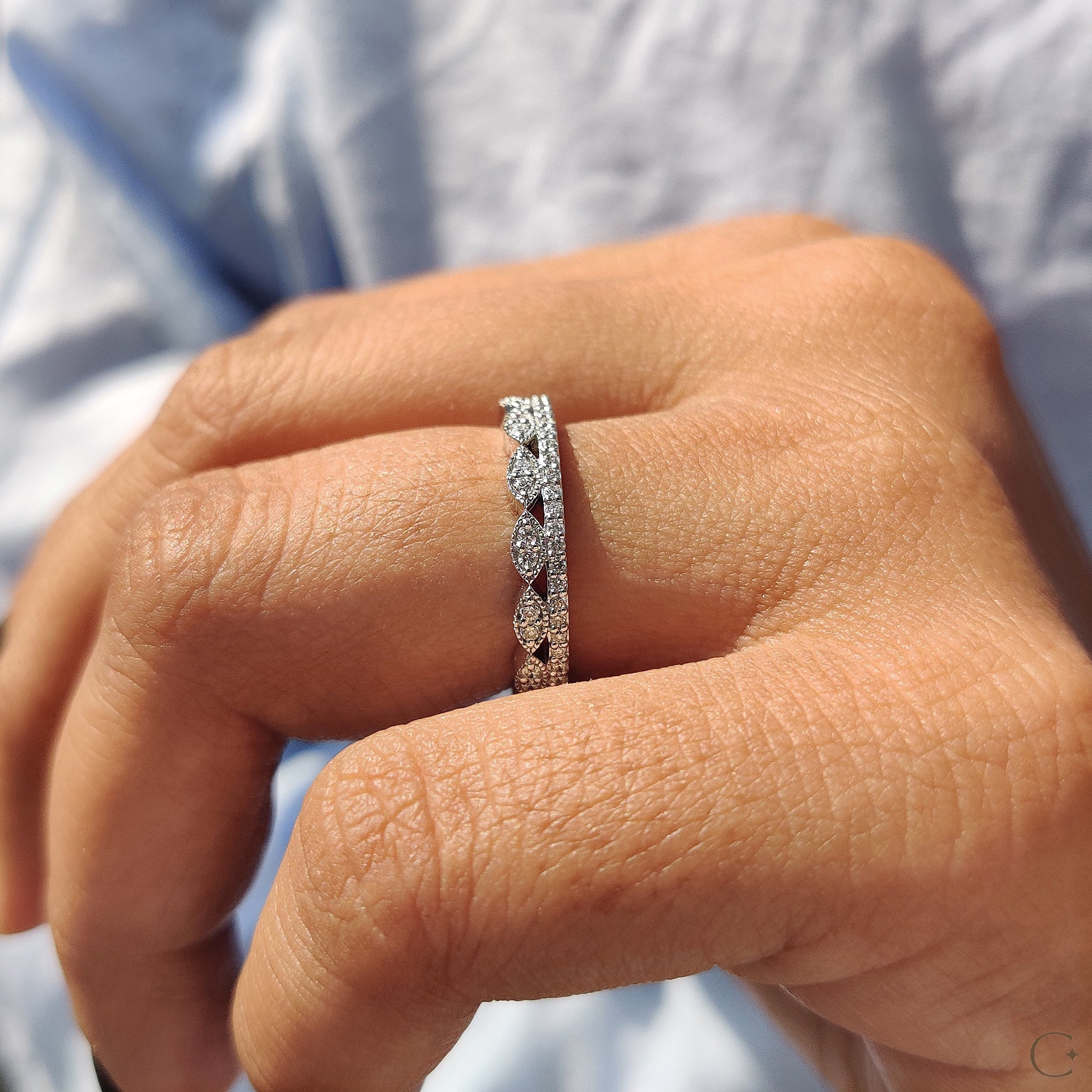Round diamond wedding band with a classic shine.
