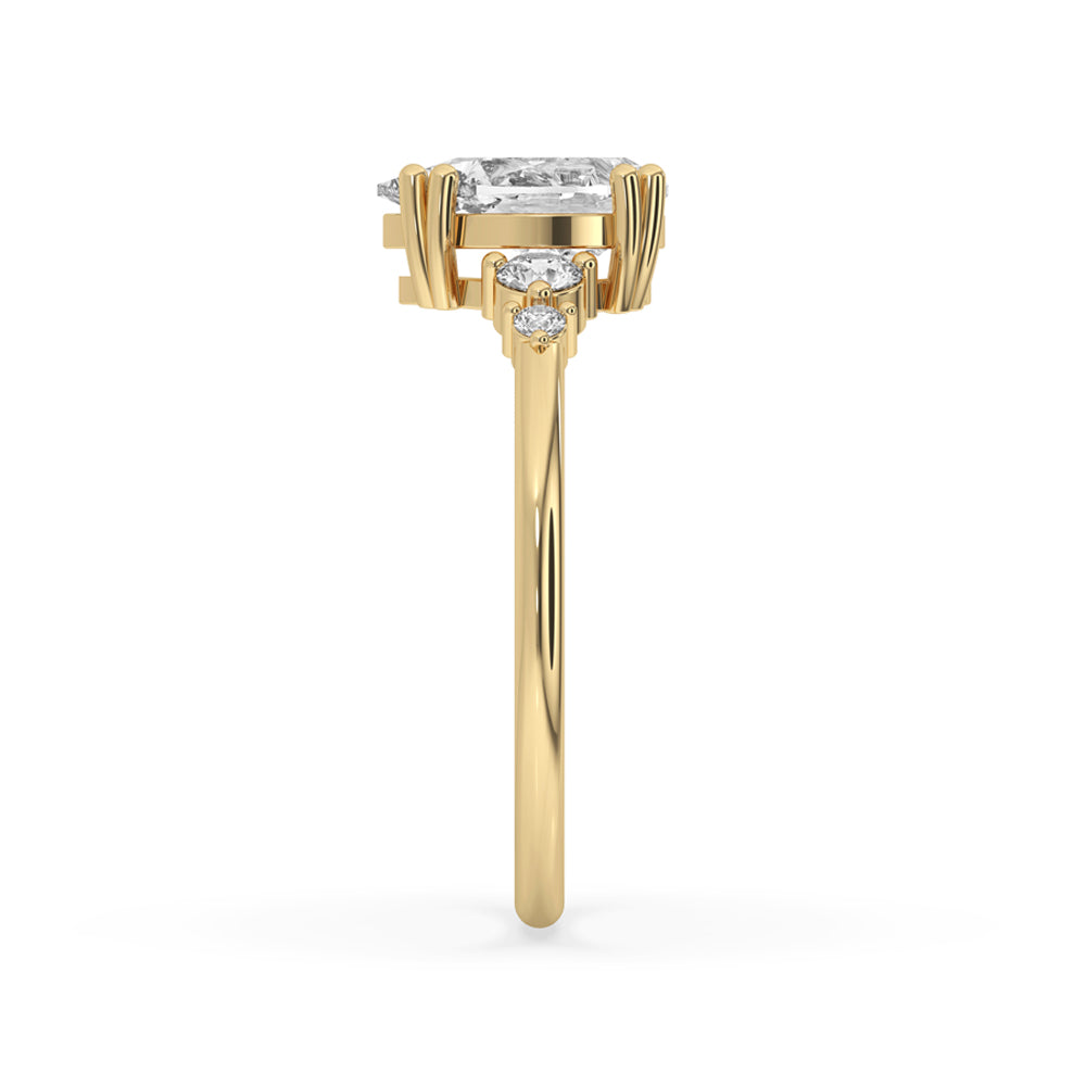 Pear shape engagement ring with a prong setting, highlighting a gorgeous diamond centerpiece.
