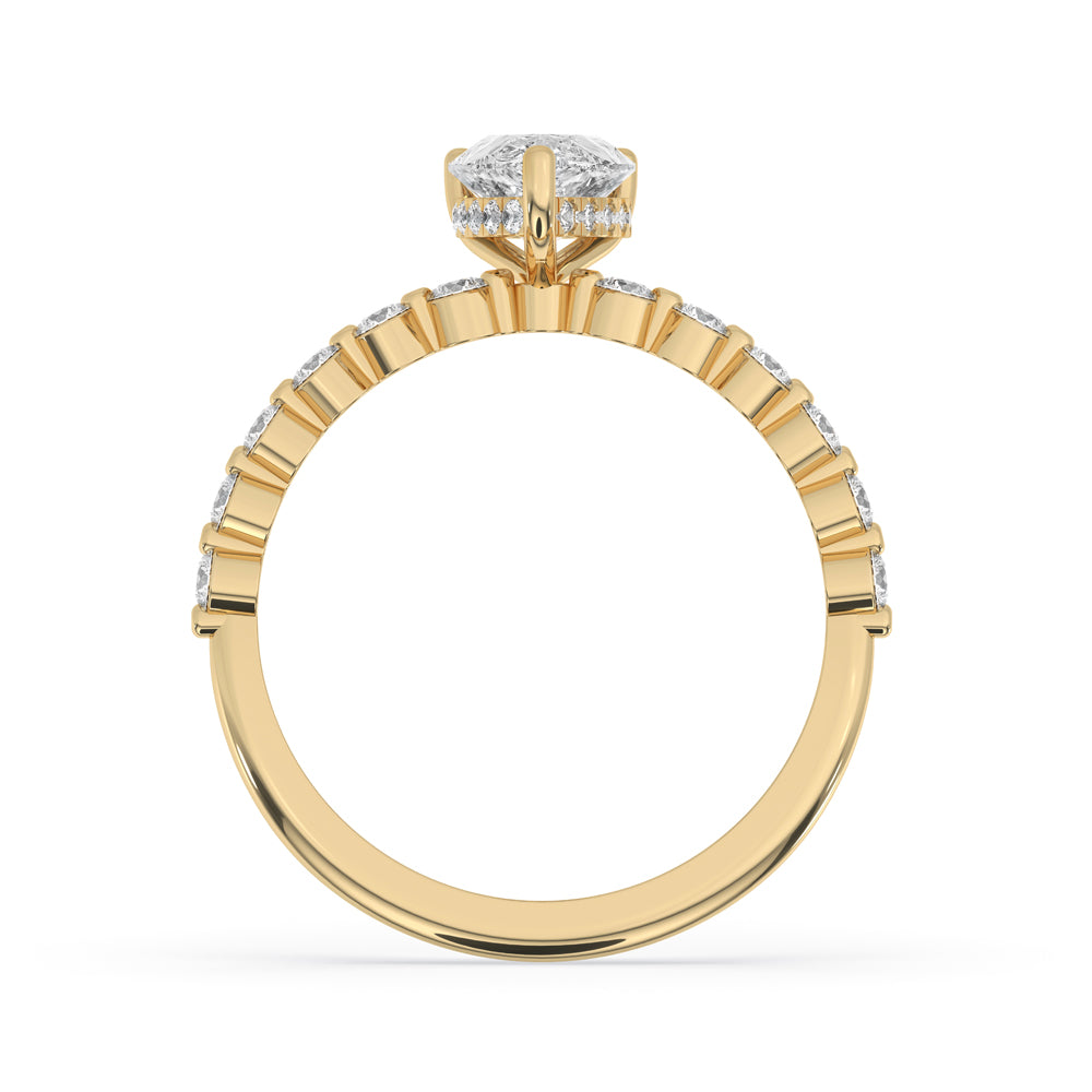 2 carat radiant cut diamond ring featuring a pave diamond ring band, crafted from sustainable Lab Grown Diamonds.
