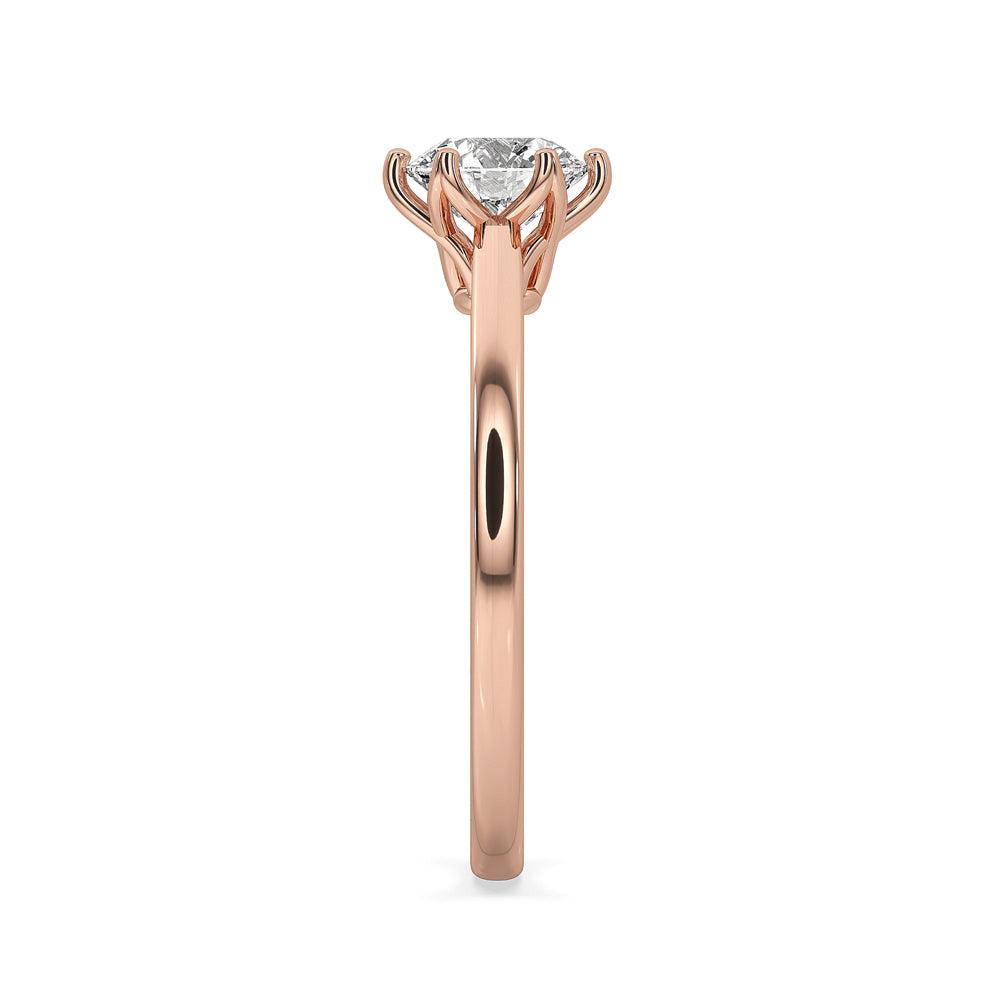 6 prong round engagement ring featuring a stunning Lab Grown Diamond in a classic solitaire setting, ideal for weddings or engagements
