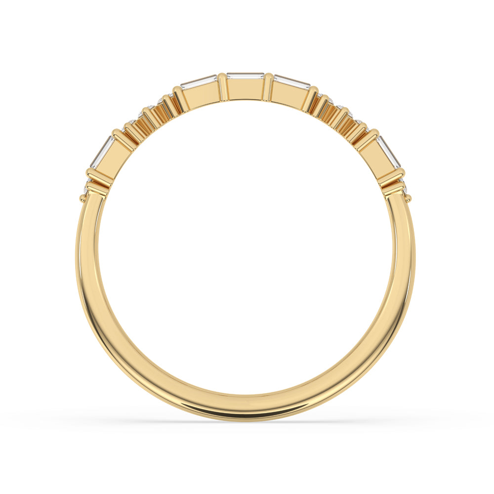 Elegant baguette diamond wedding band in a rose gold finish, designed for timeless beauty and everyday wear.
